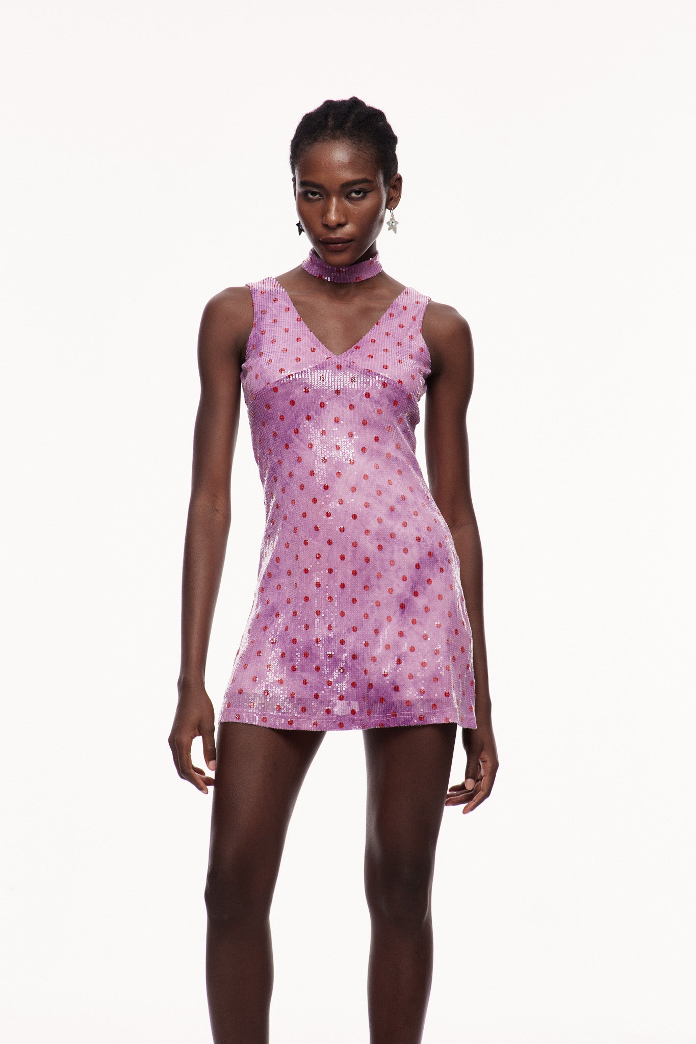 Purple Sequin Polka Dot Mini Dress