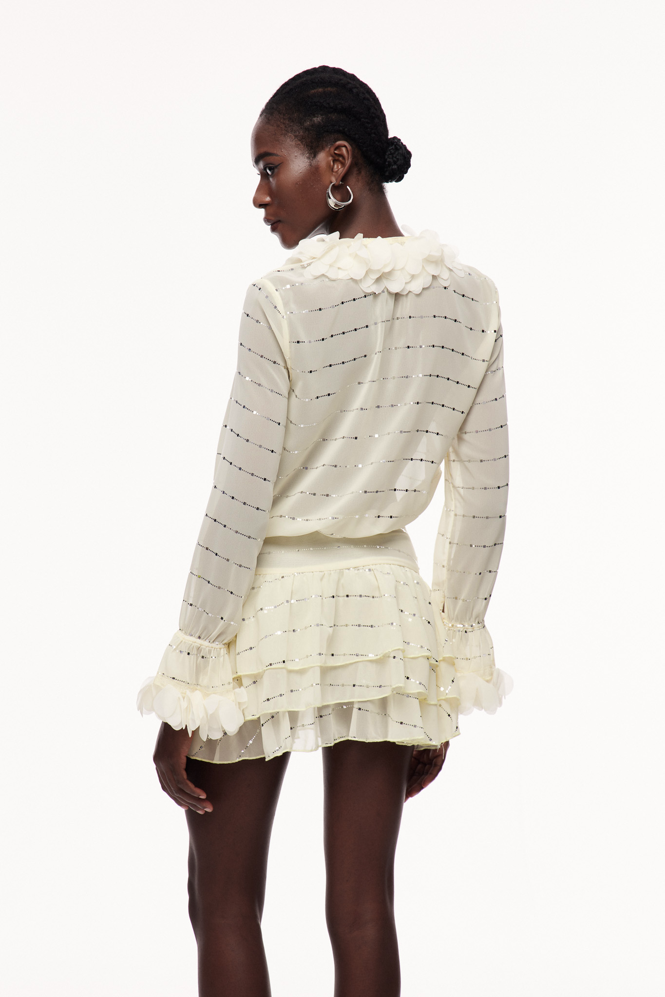 White Sequin Ruffle Mini Dress - Elegant Modern Style