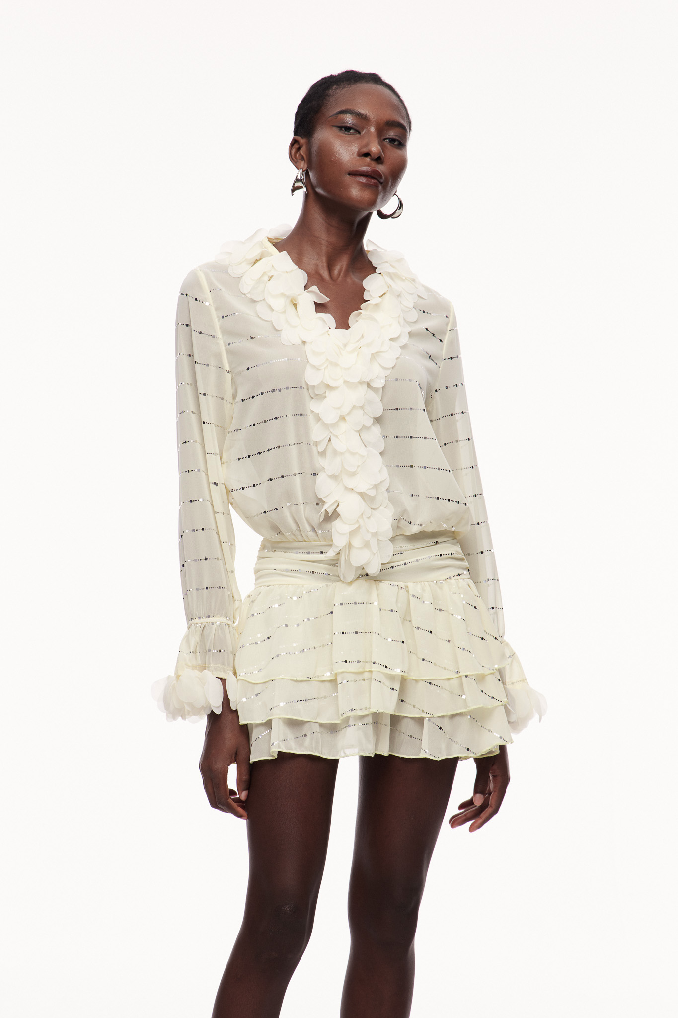 White Sequin Ruffle Mini Dress - Elegant Modern Style