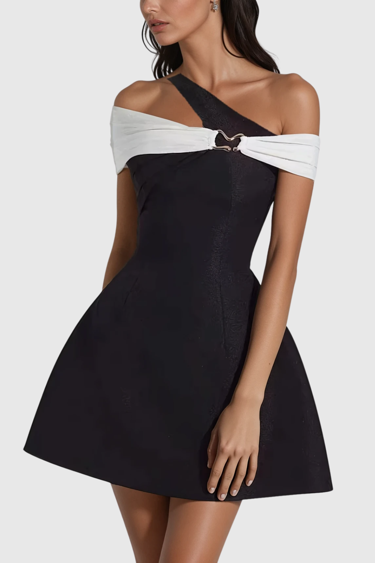 Black Asymmetric Off Shoulder Mini Dress
