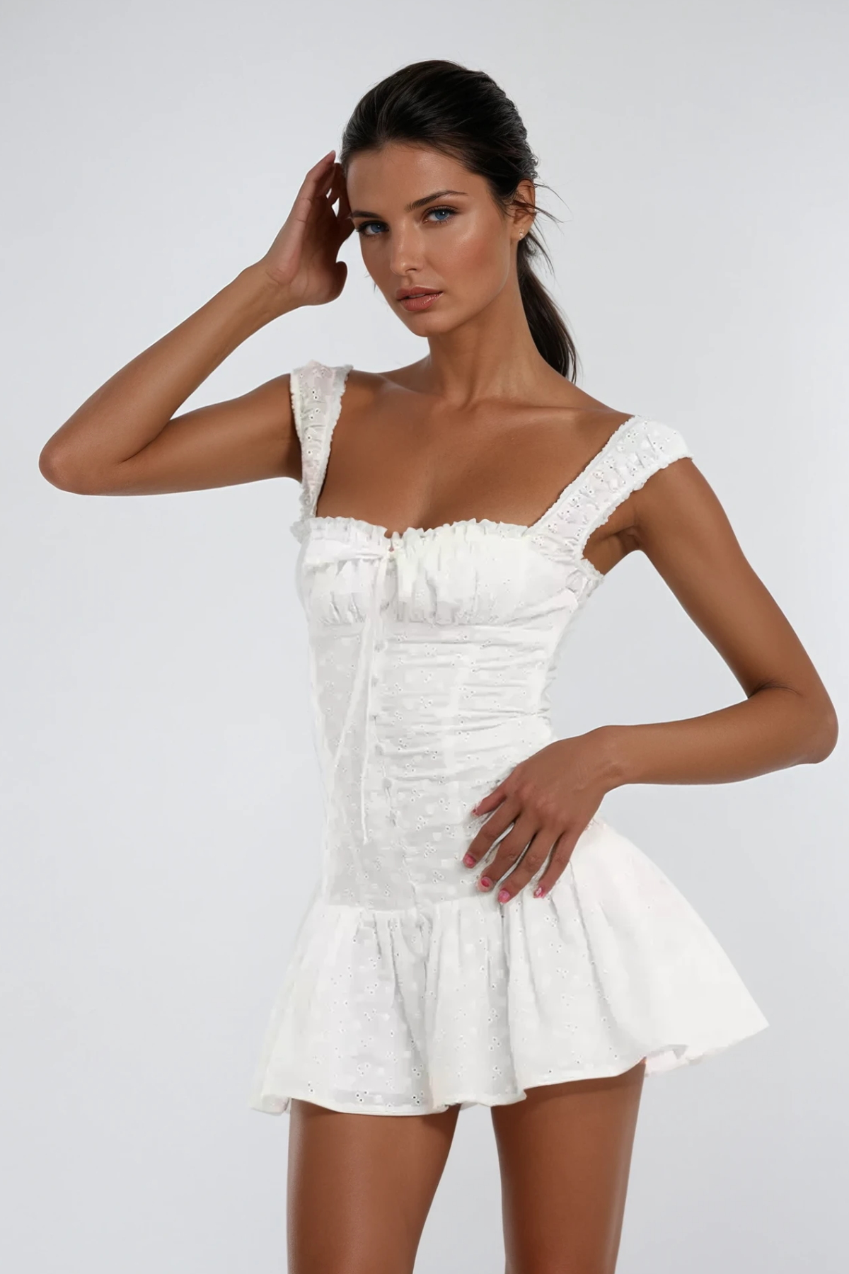 White Ruffle Sleeveless Mini Dress - Elegant Summer Style