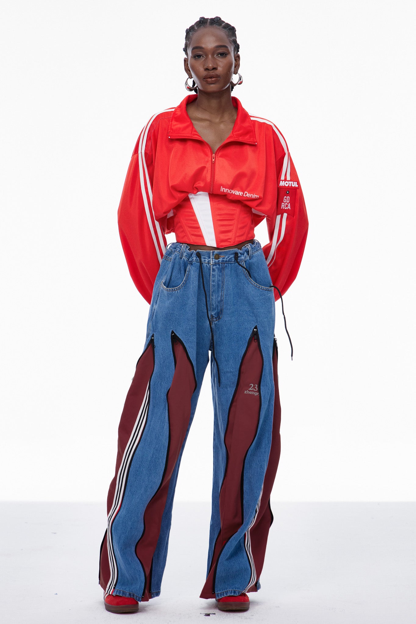 Deep Red Modern Wide Leg Jeans for Stylish Statements