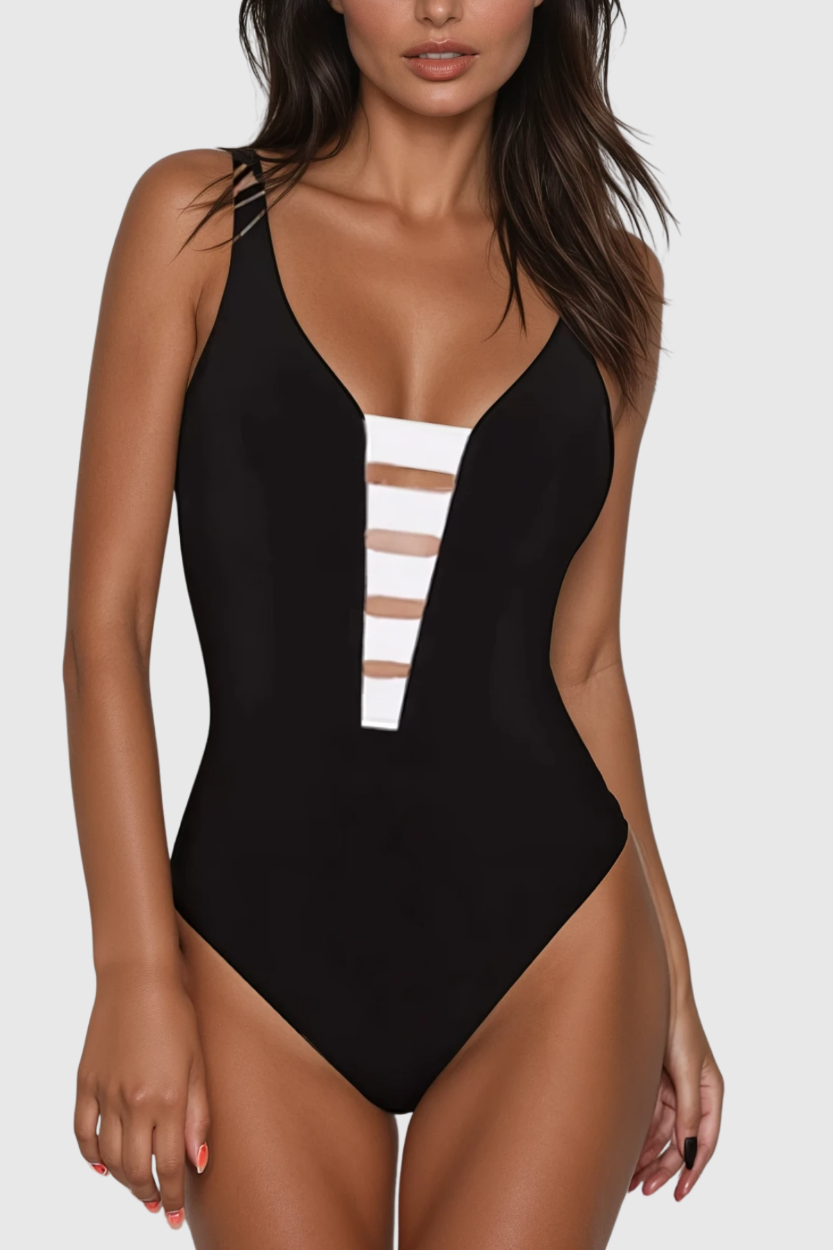 Womens Black Plunge Bodycon Swimsuit