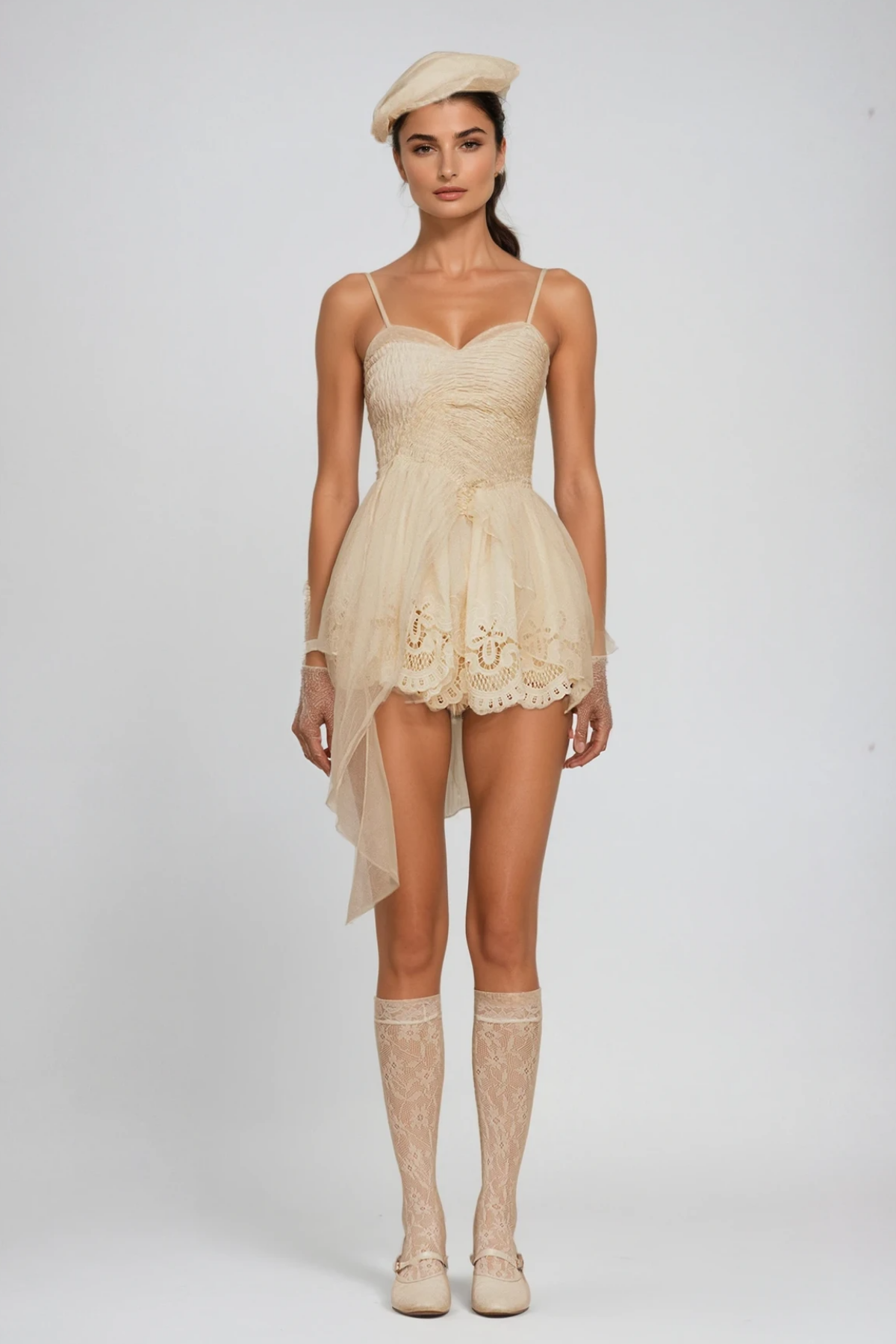 Modern Embroidered Mesh Mini Dress