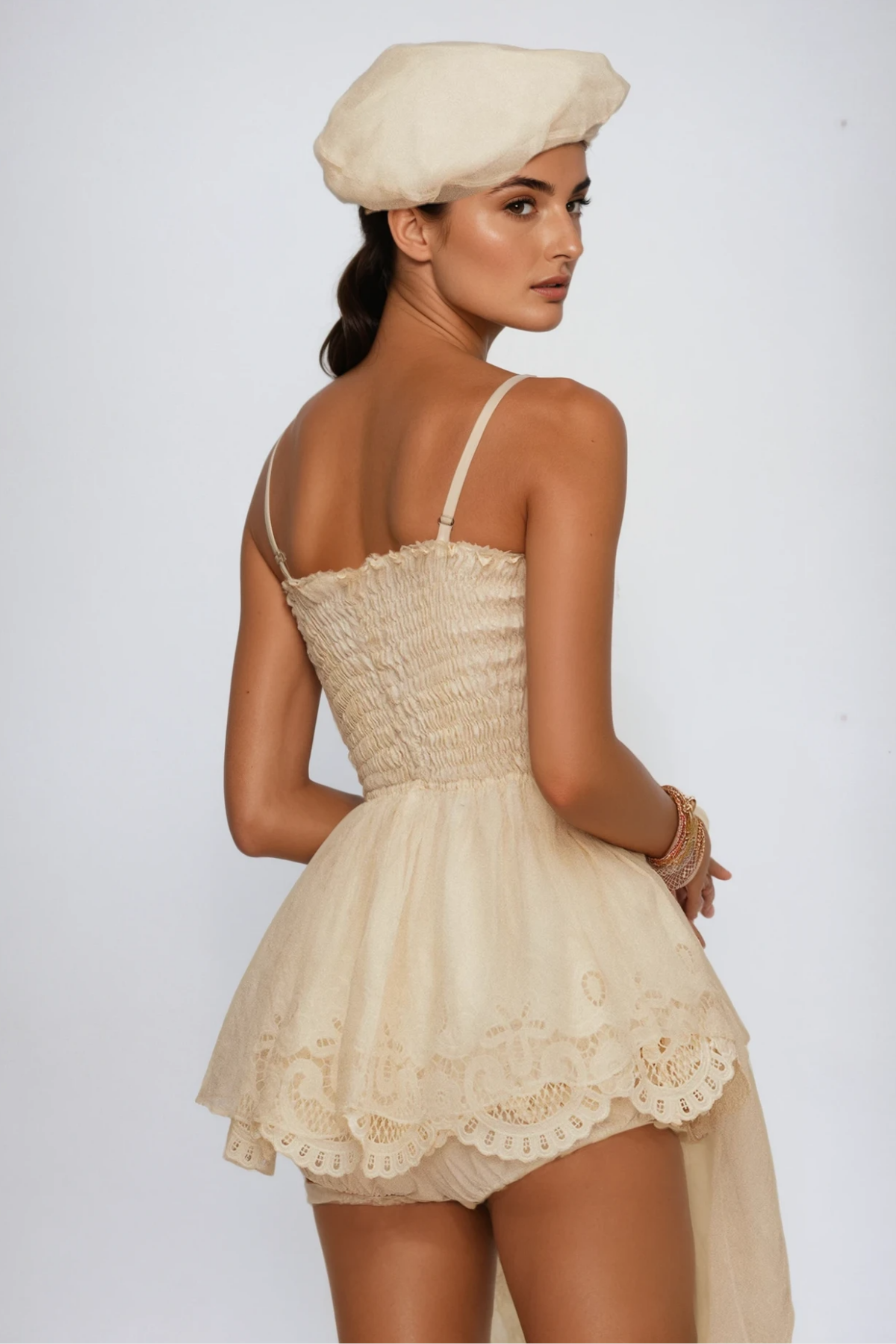 Modern Embroidered Mesh Mini Dress
