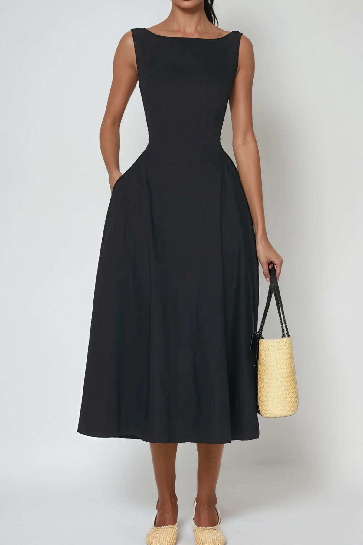 Black Argyle Ruffle Midi Dress - Backless Style
