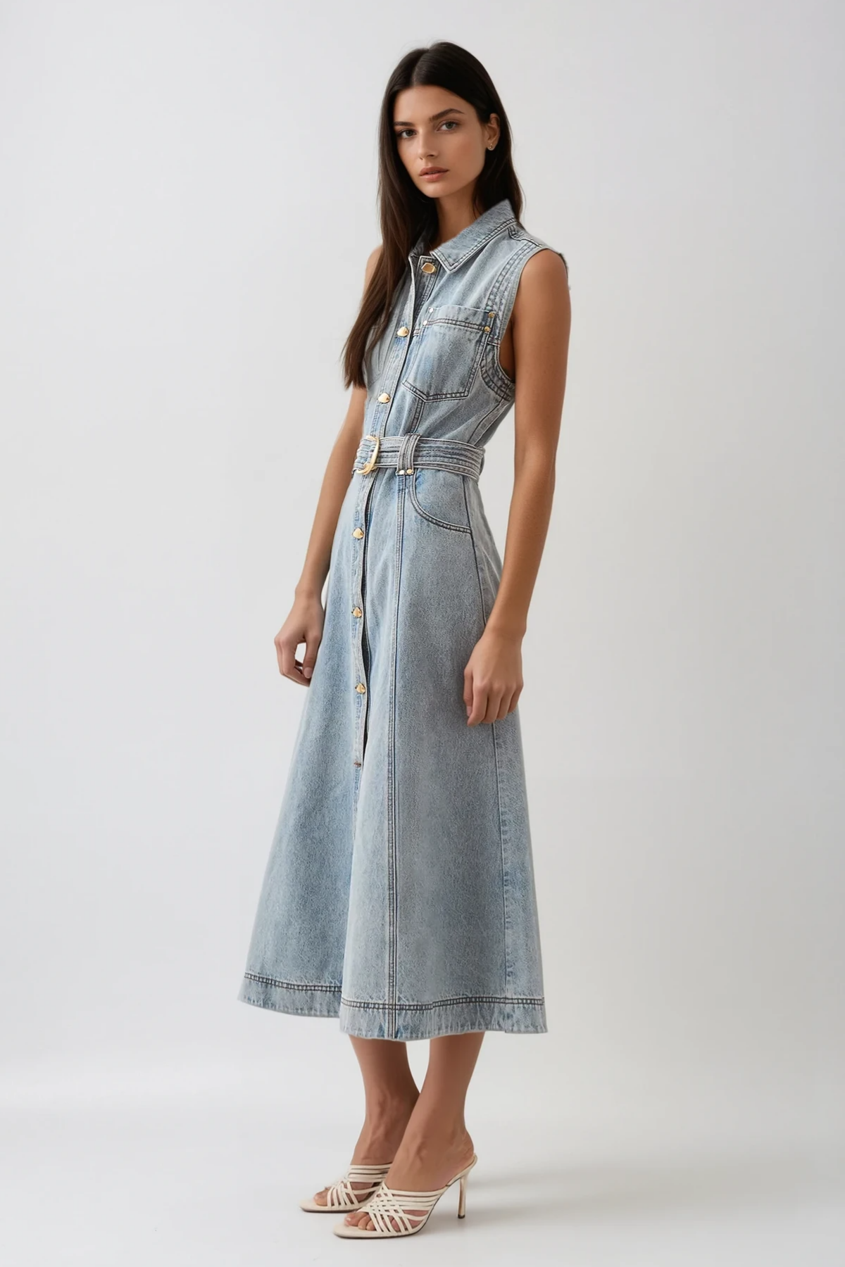 Blue Sleeveless Denim Dress - Elegant Warm-Weather Staple