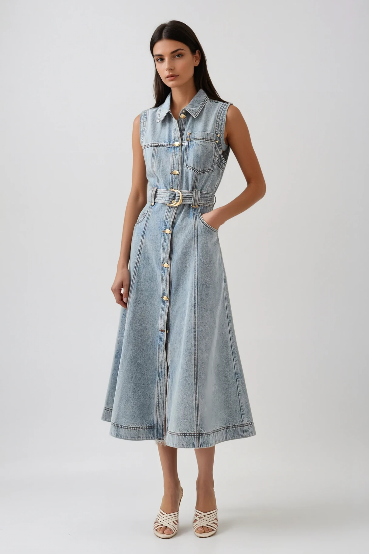 Blue Sleeveless Denim Dress - Elegant Warm-Weather Staple