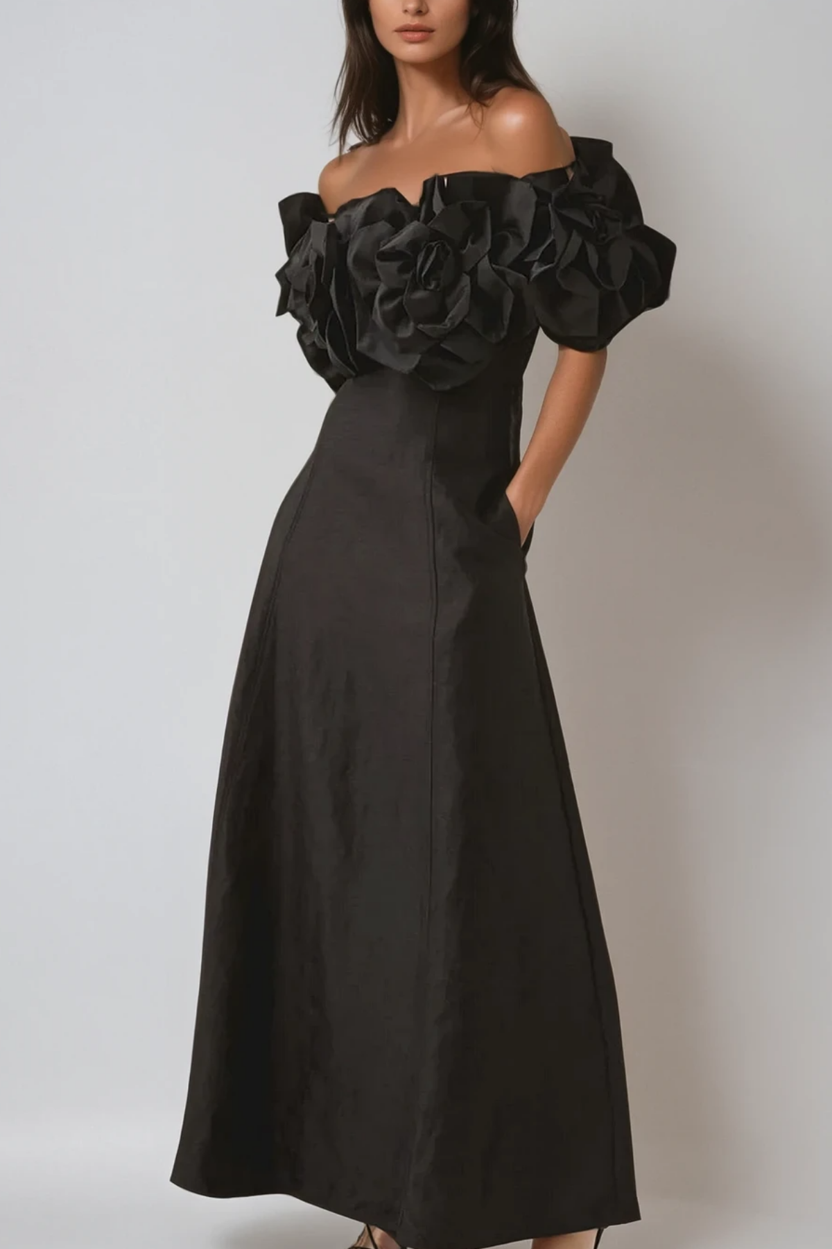 Black Floral Maxi Dress with Elegant Silhouette