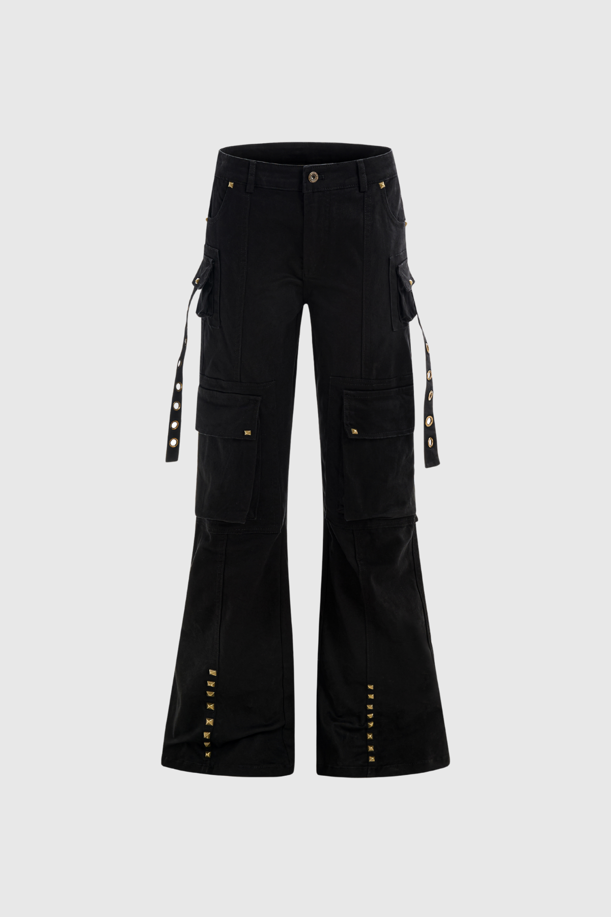 Black Studded Cargo Bootcut Jeans