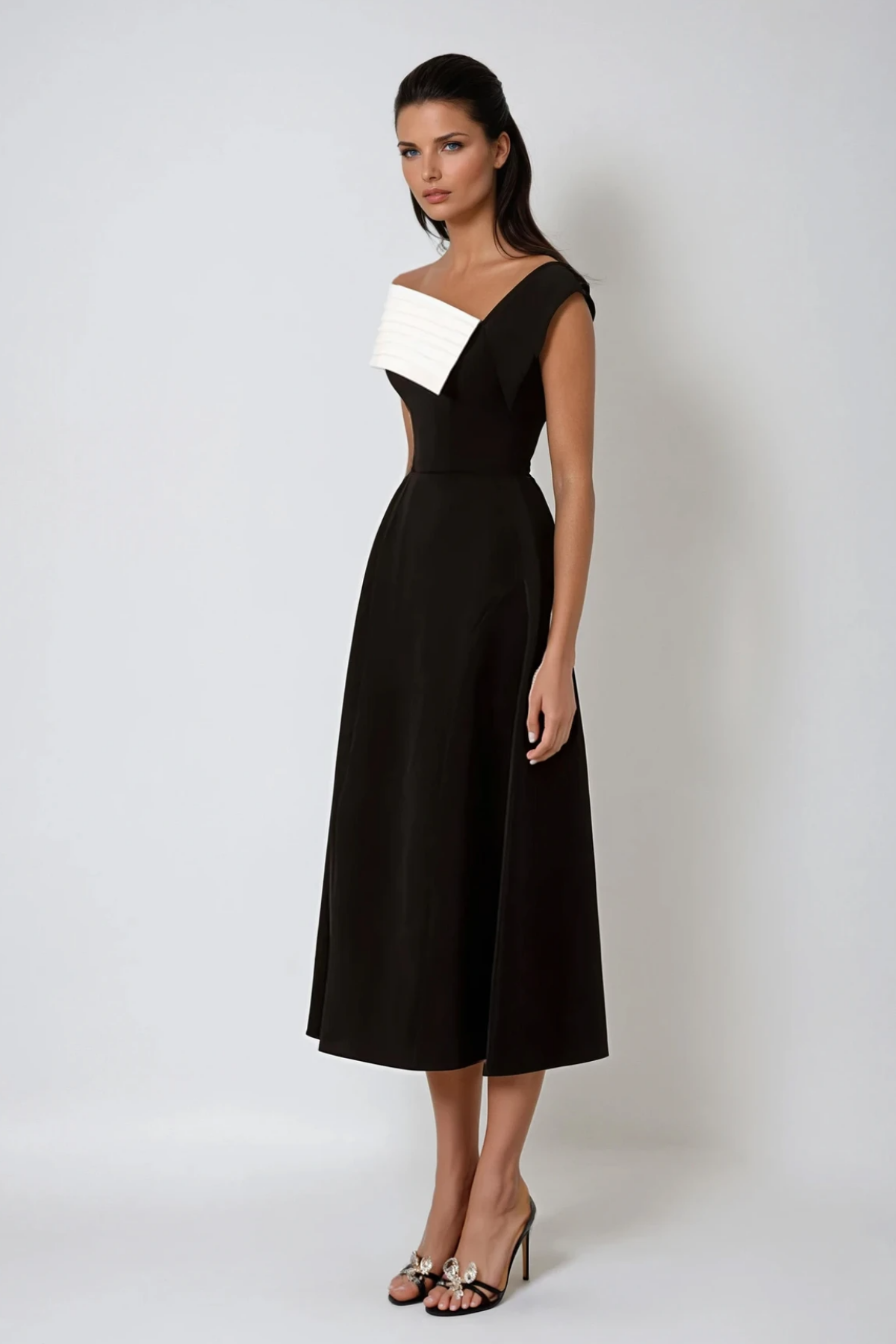 Black Asymmetric Lapel Maxi Dress Elegant Sophistication