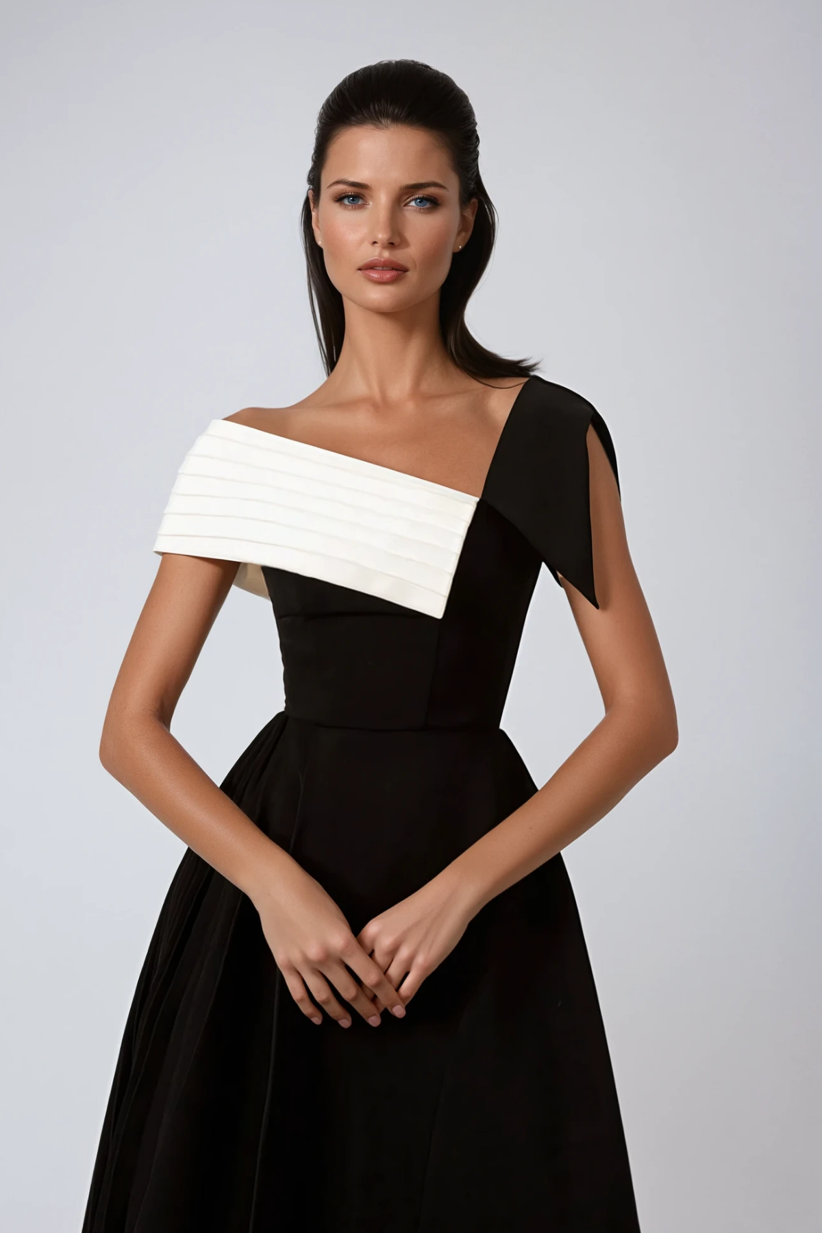 Black Asymmetric Lapel Maxi Dress Elegant Sophistication