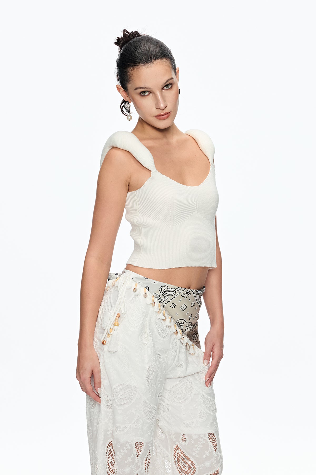 White Knit Top for Women Slight Stretch