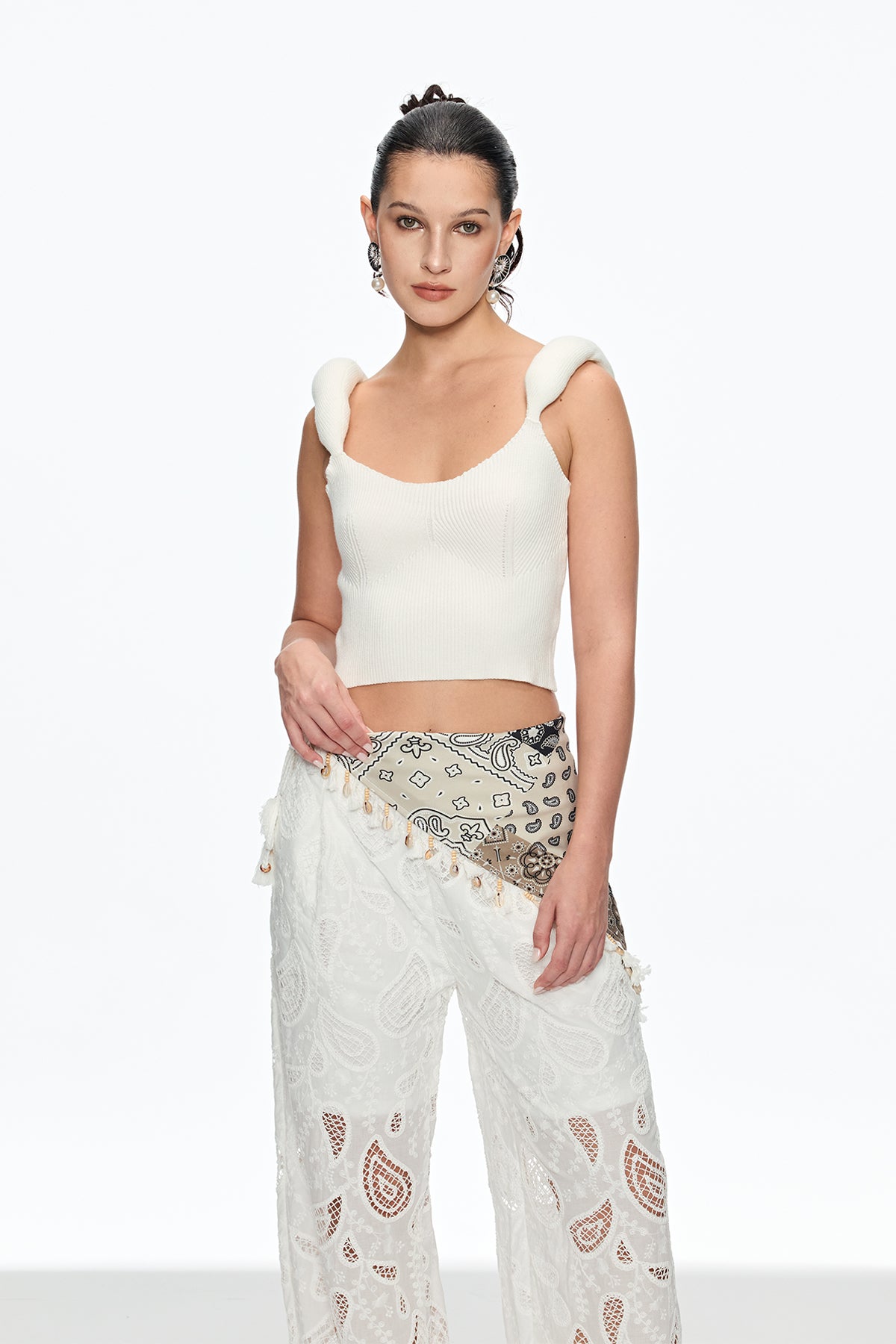 White Knit Top for Women Slight Stretch