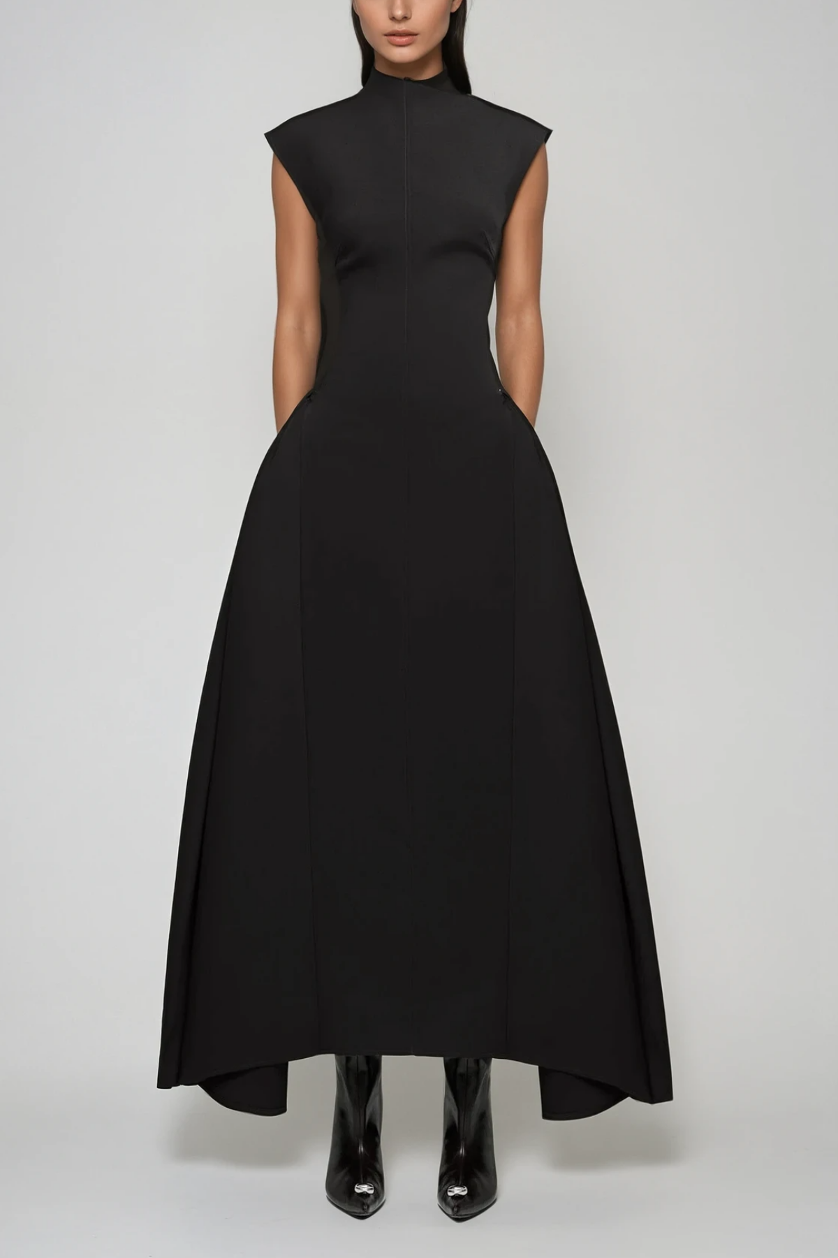Black Asymmetric Maxi Dress - Elegant Sleeveless Design