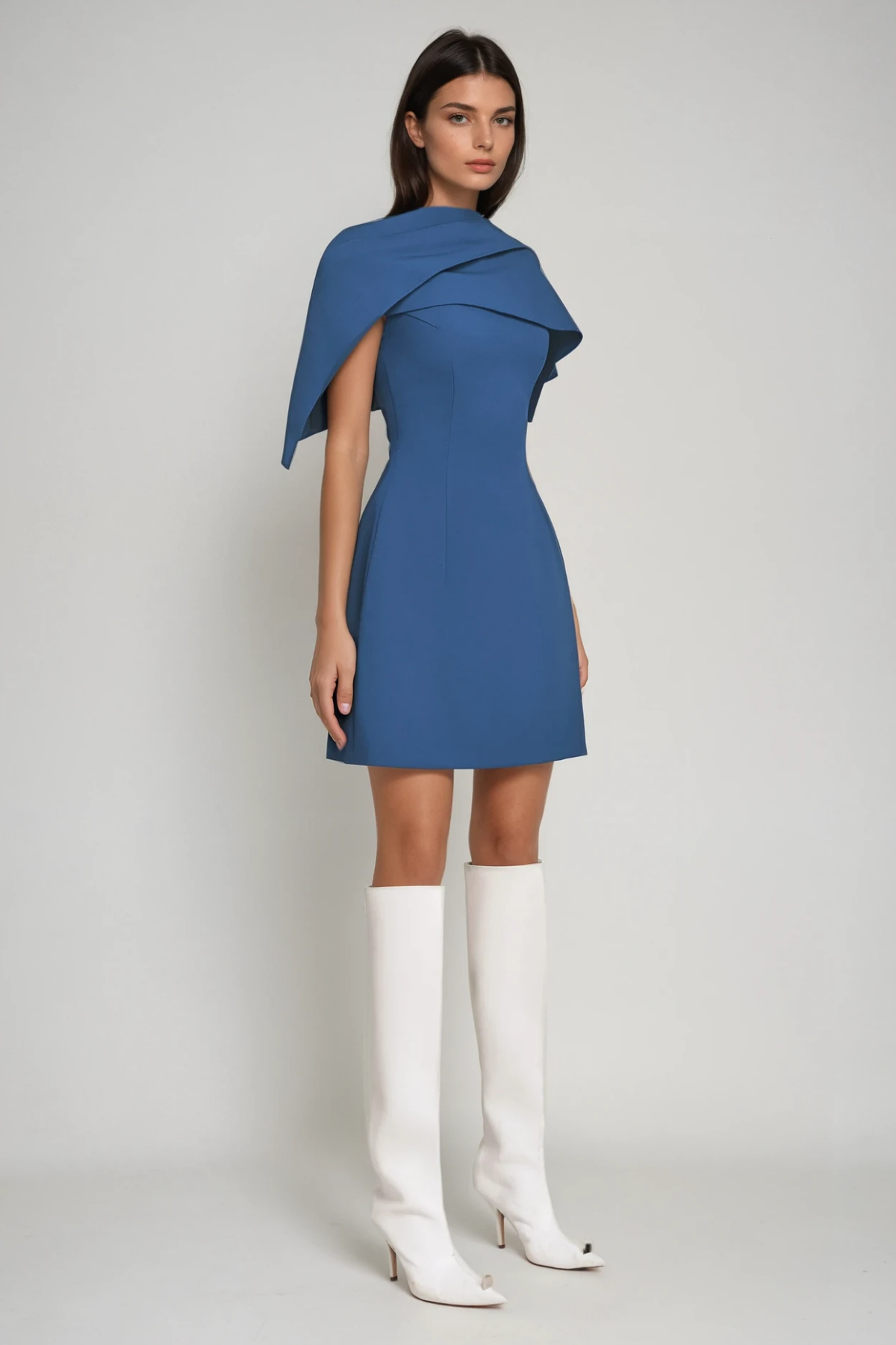 Blue Ruch Bodycon Mini Dress with Shawl Detail