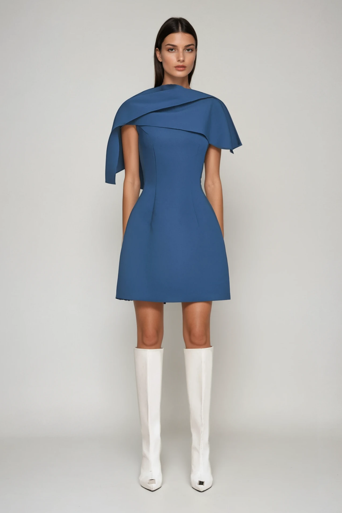 Blue Ruch Bodycon Mini Dress with Shawl Detail