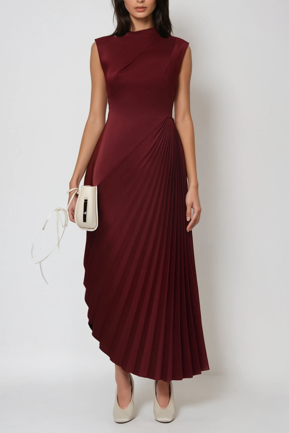 Red Ruch Asymmetric Maxi Dress Elegant Stylish Design
