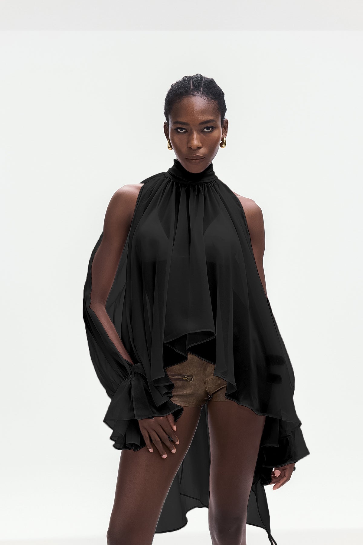 Modern Black Asymmetric Cutout Top for Women