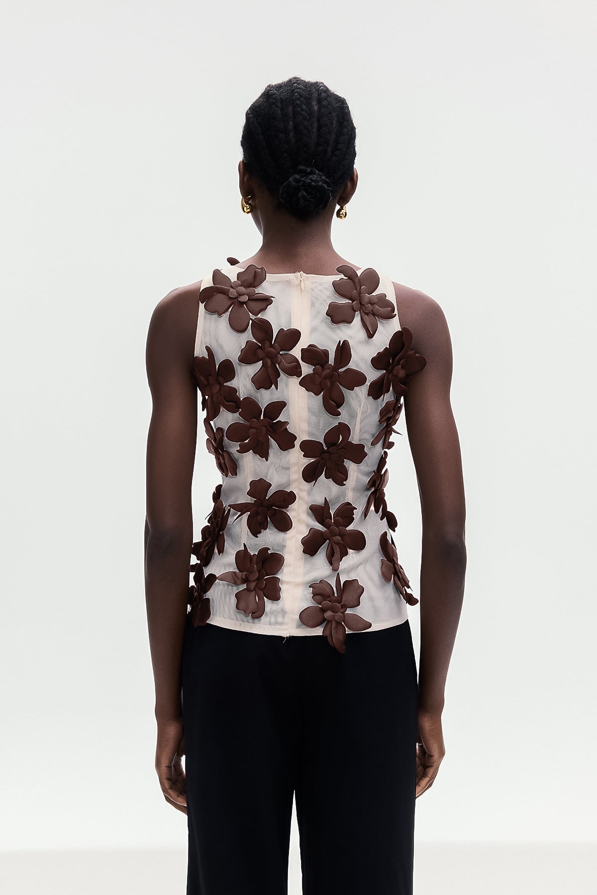 Brown Floral Sleeveless Top for Women