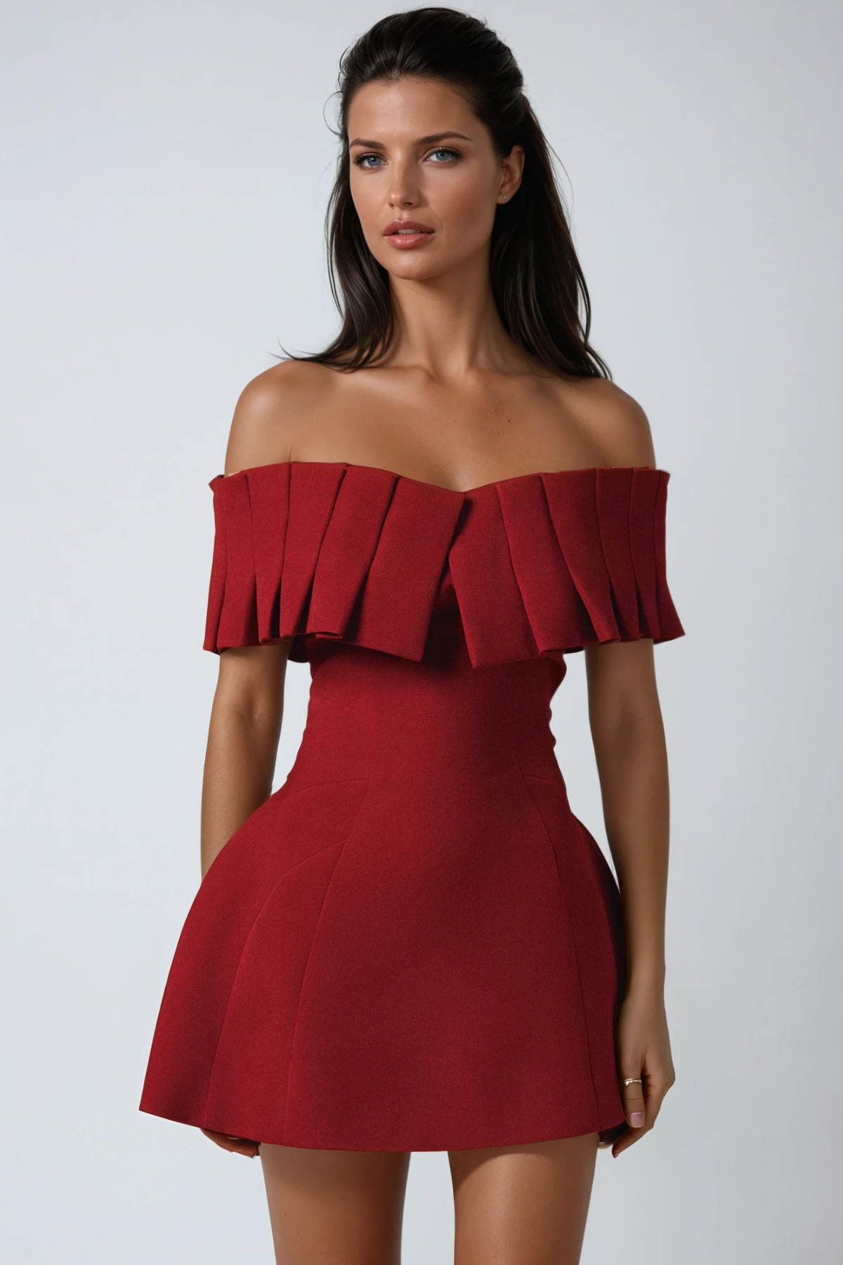 Red Strapless Ruched Mini Dress - Elegant Evening Outfit