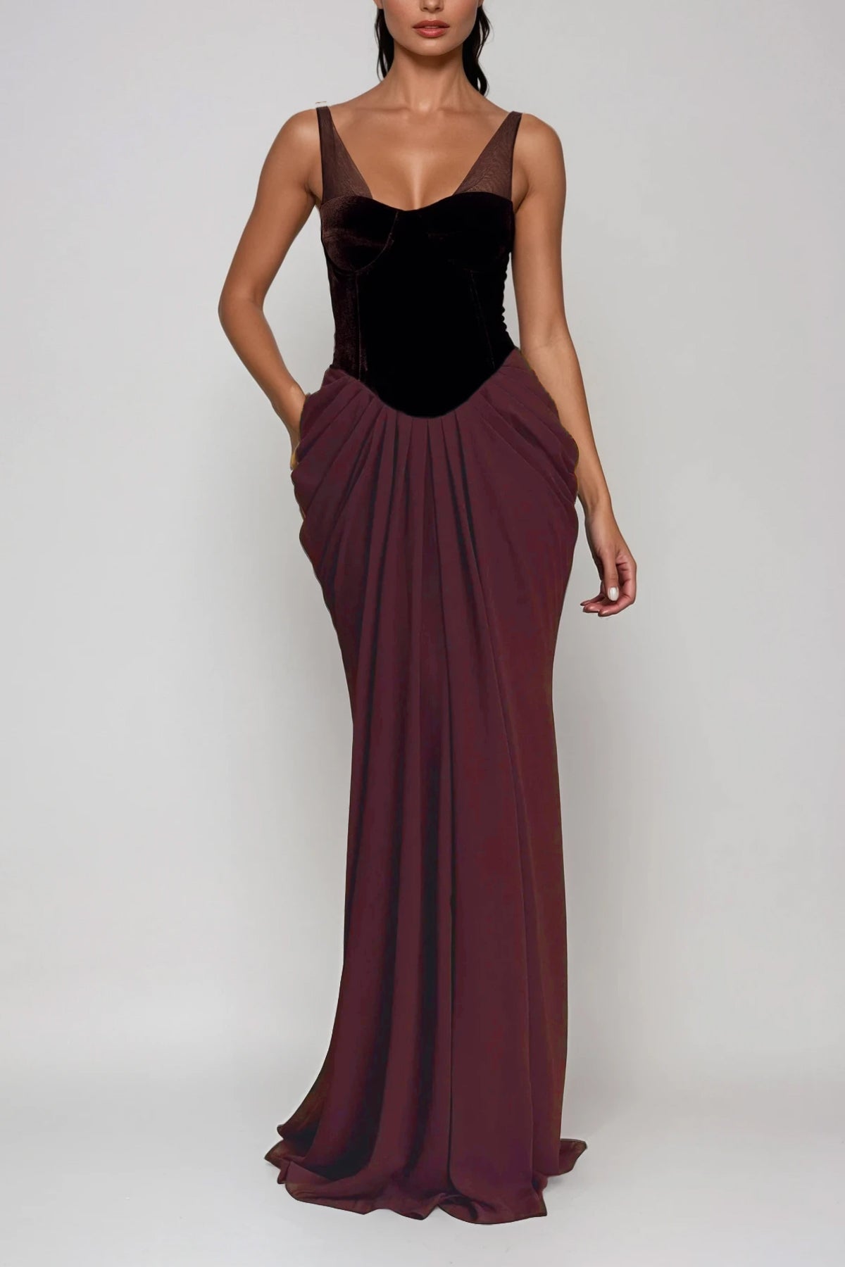 Chic Black Mesh Ruch Maxi Dress