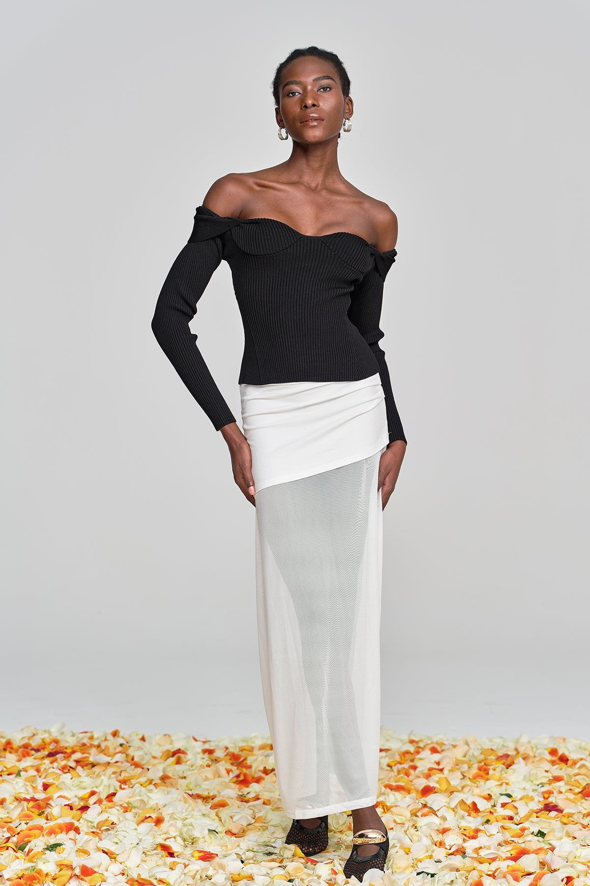 Versatile Black Knit Low Neck Top for Women