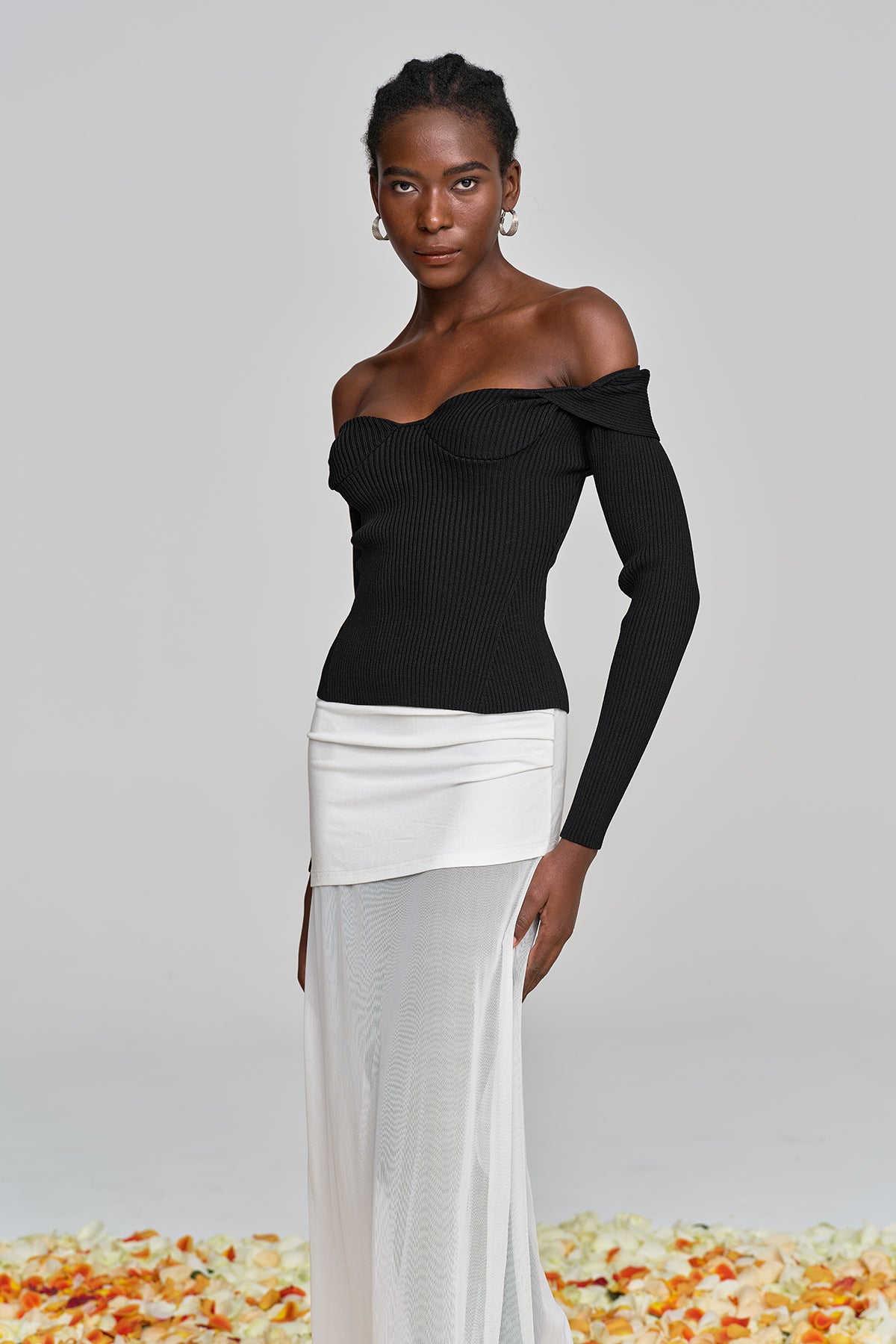 Versatile Black Knit Low Neck Top for Women