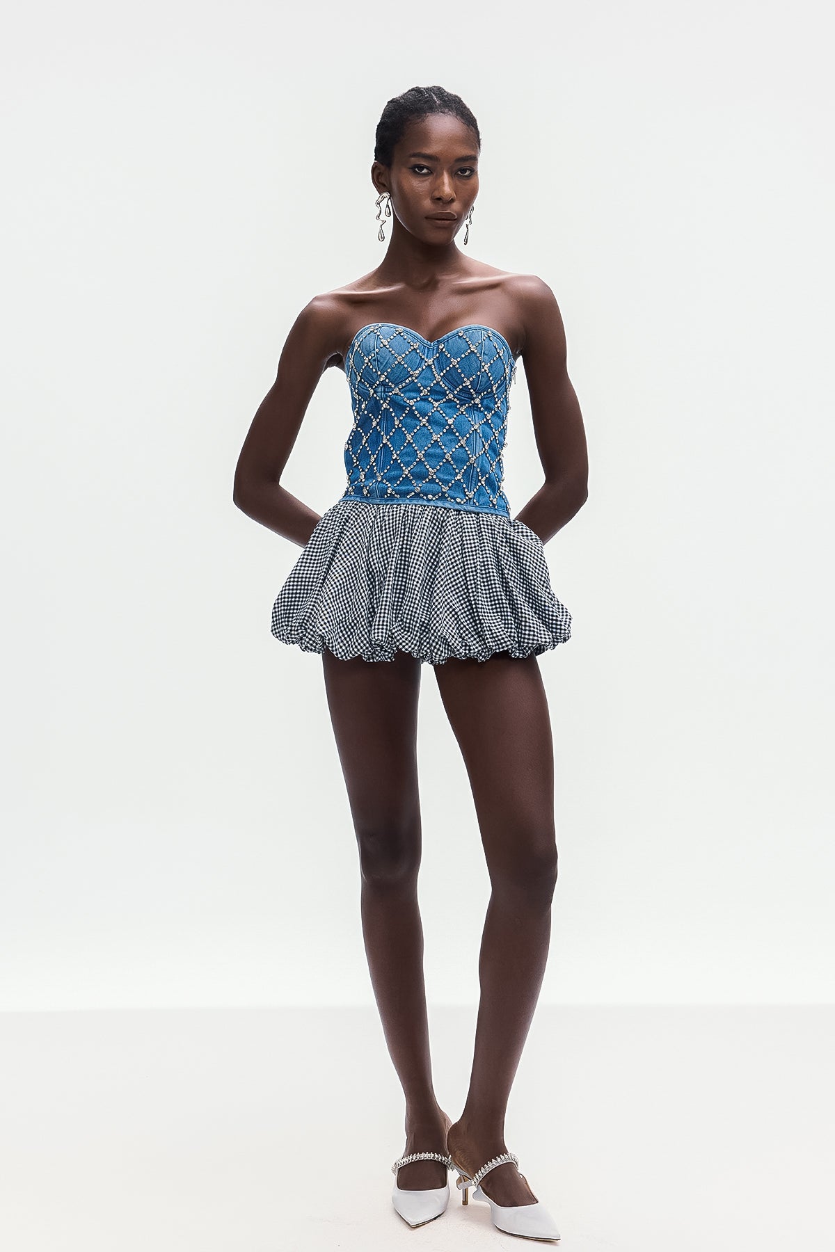 Grid Pattern Puffy Mini Skirt