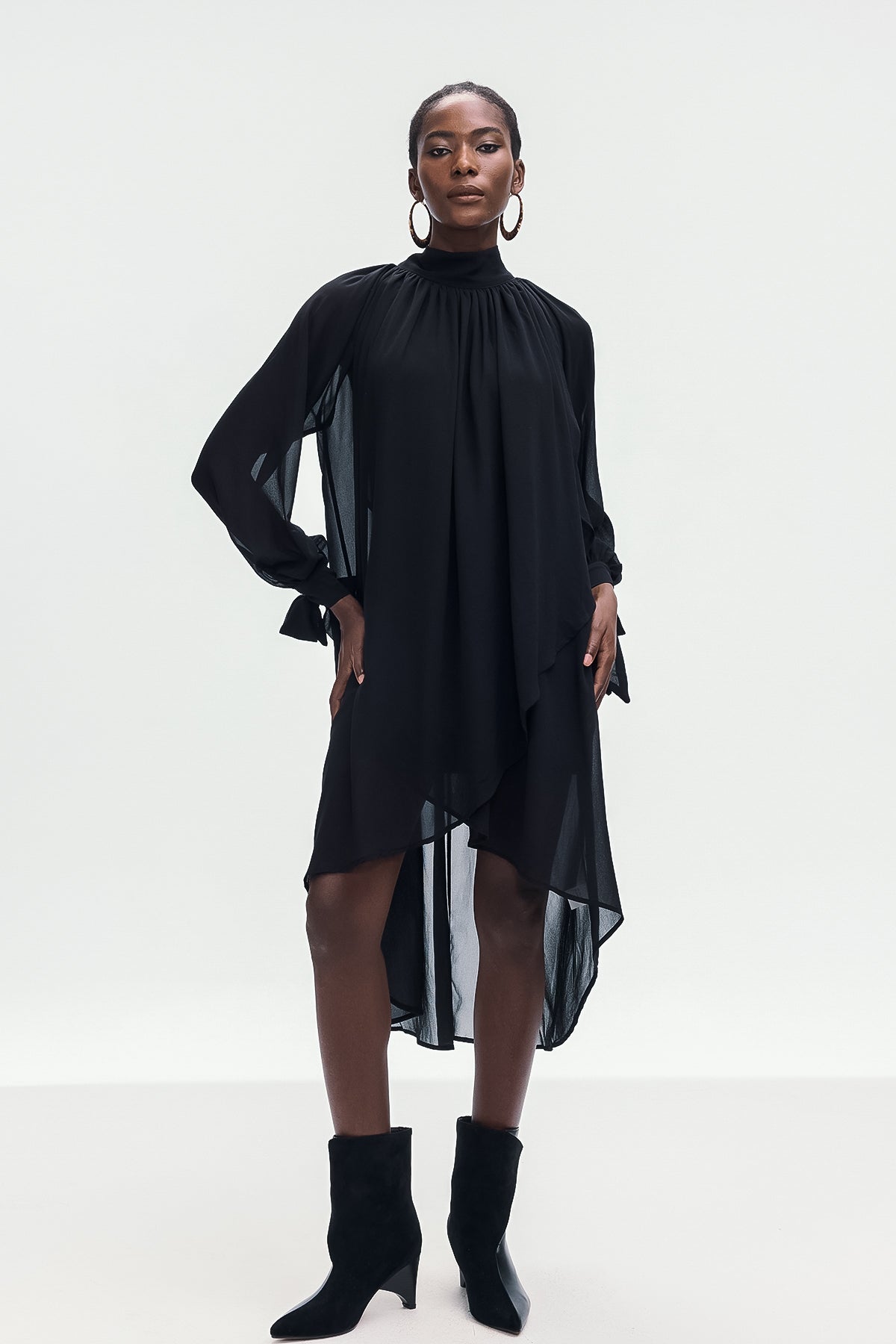Black Lace-Up Asymmetric Shirt for Modern Elegance