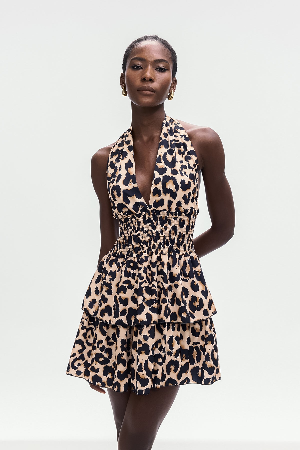 Leopard Ruffle Mini Dress Brown Romantic Coquette Style