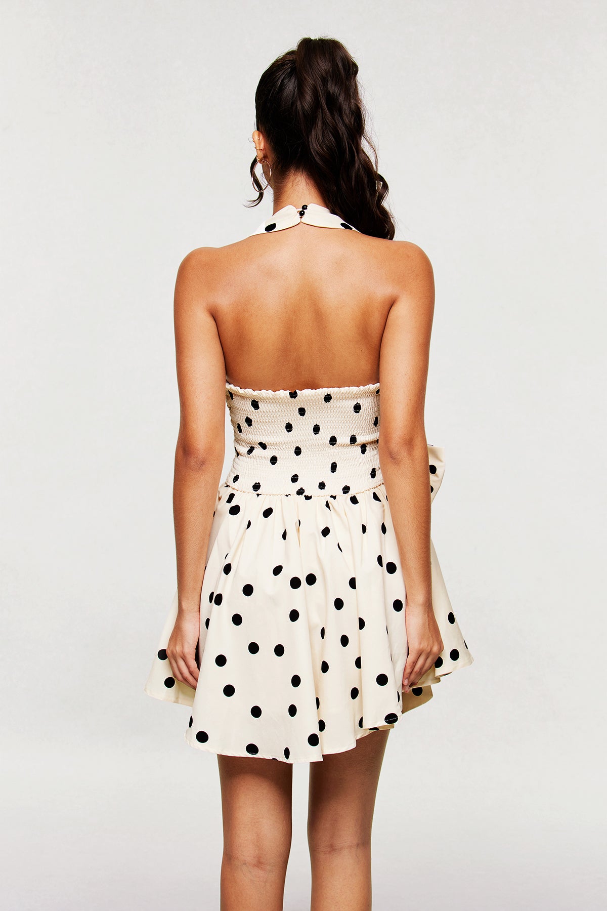 White Dot Bow Ruffle Mini Dress