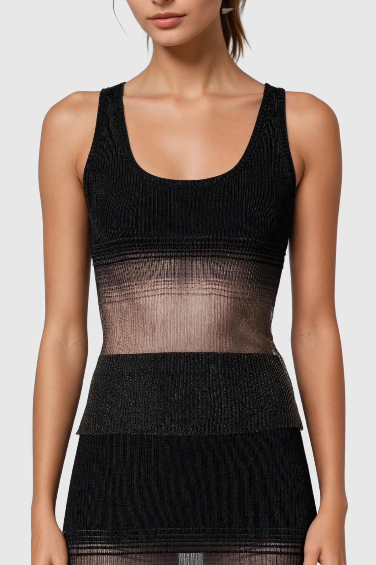 Sleek Black Mesh Sleeveless Top