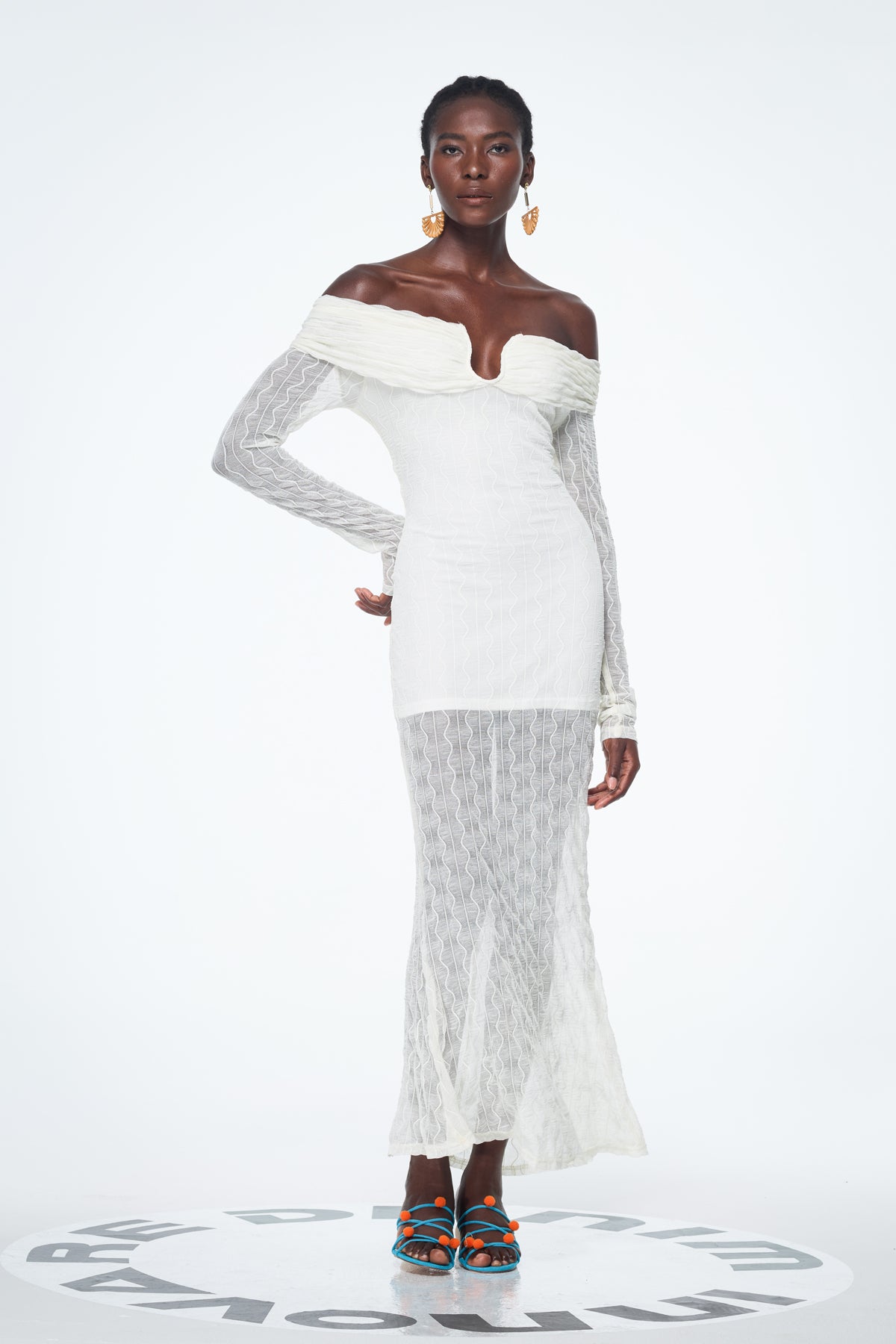 White Off Shoulder Ruched Maxi Dress