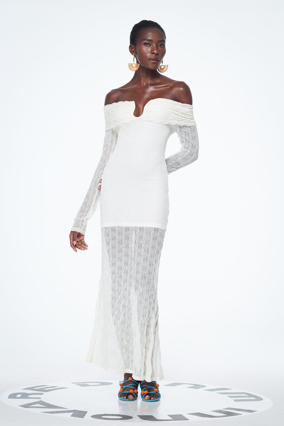 White Off Shoulder Ruched Maxi Dress