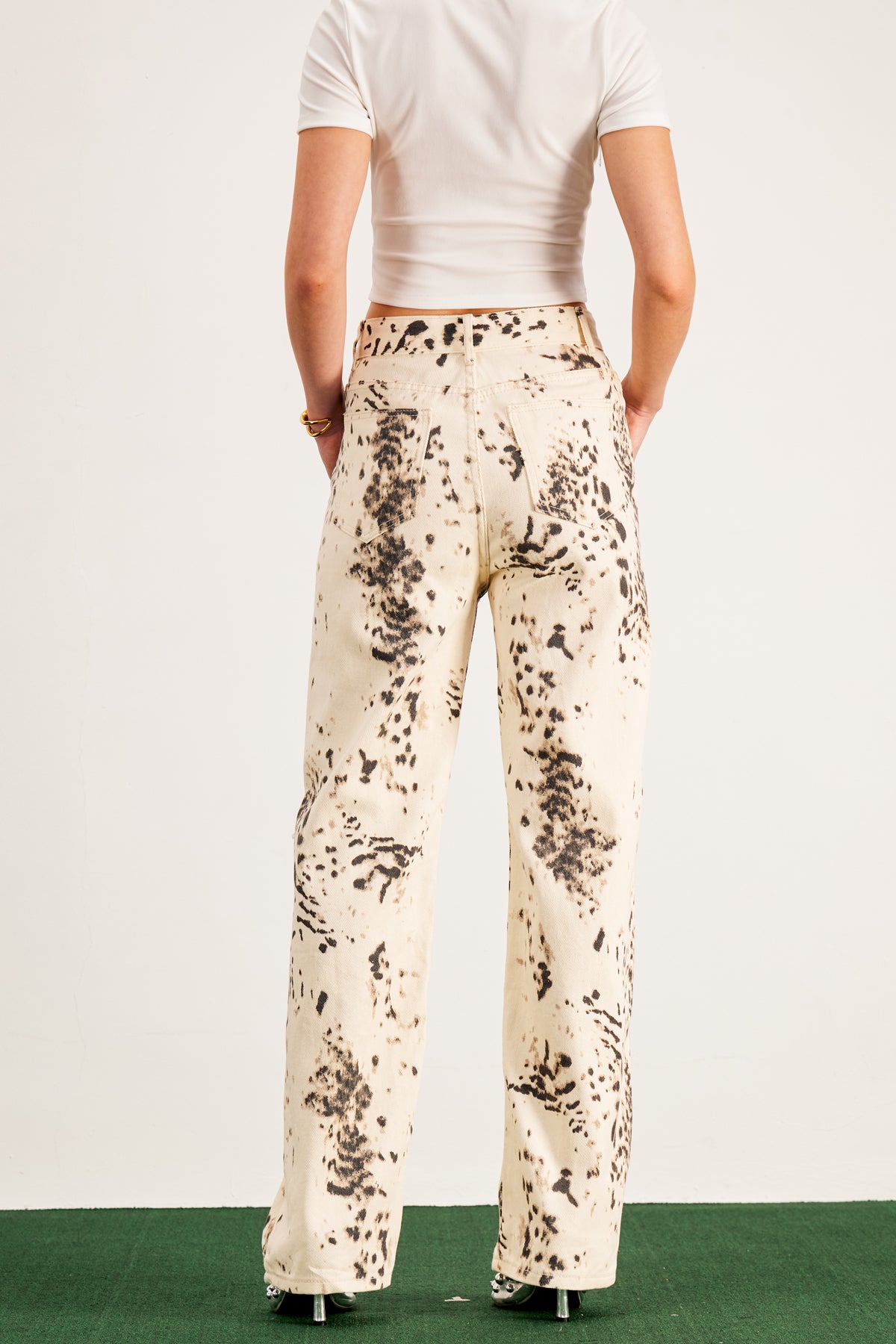 Bleached Leopard Print Fashion Pants