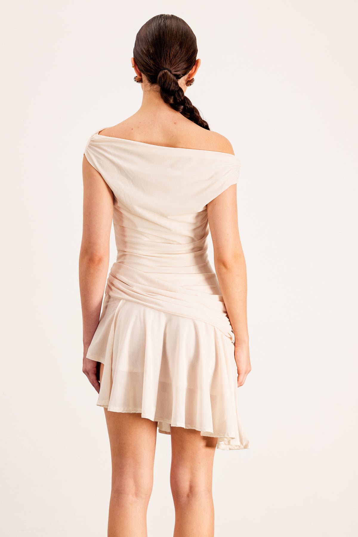 Chic Apricot Asymmetric Mini Dress with Single Shoulder - Clearance