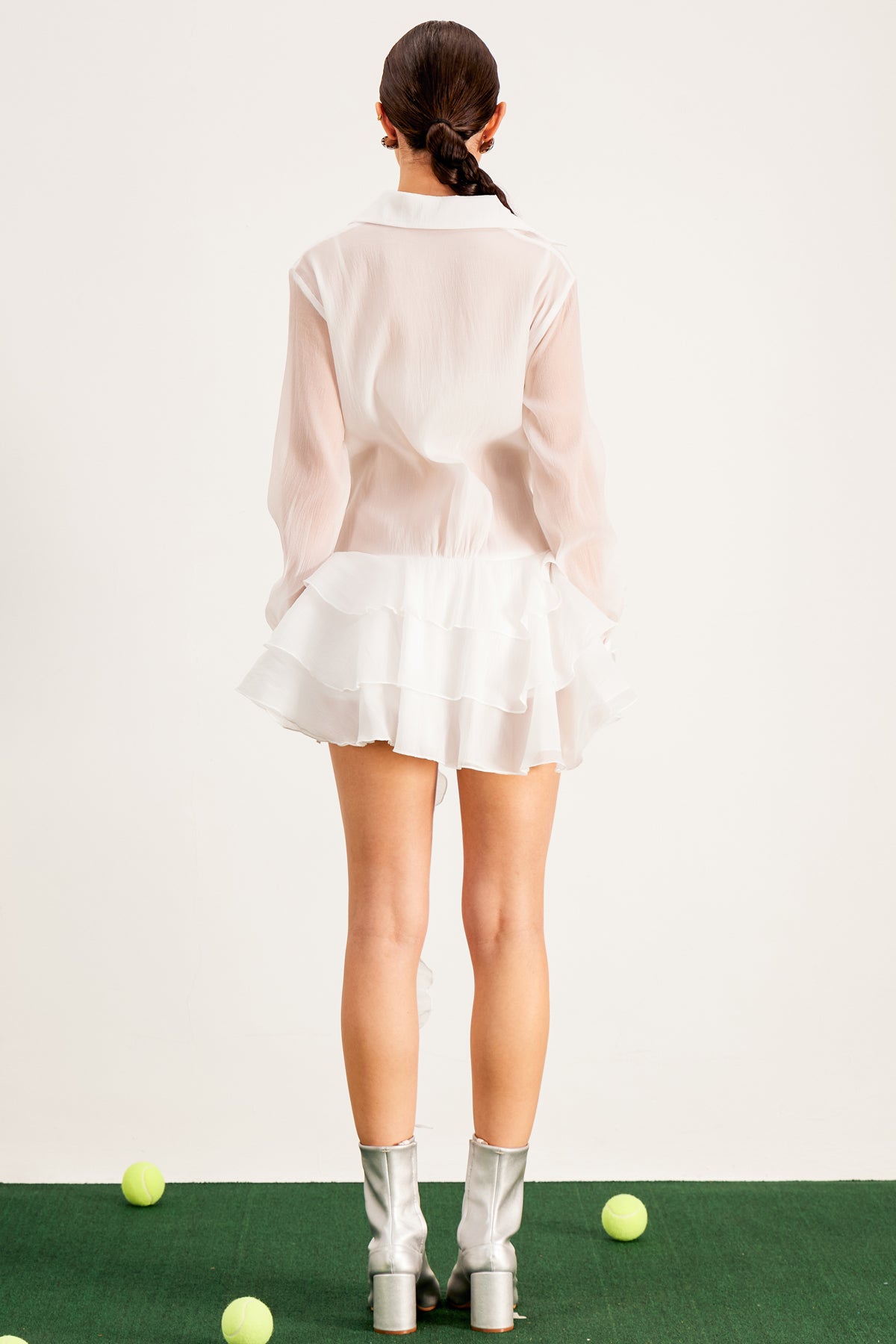 White Ruffle Flower Mini Dress - Elegant & Sophisticated