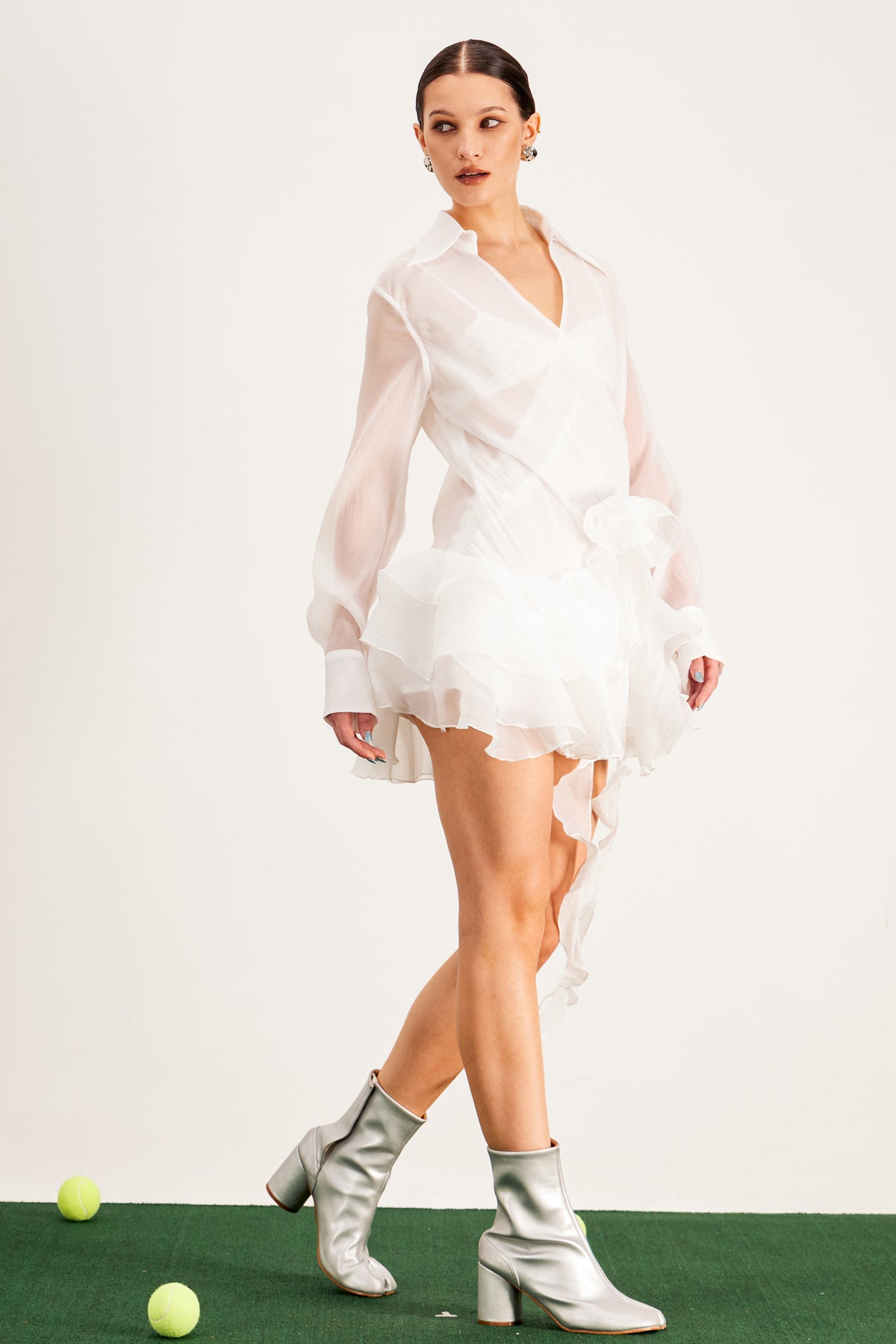 White Ruffle Flower Mini Dress - Elegant & Sophisticated