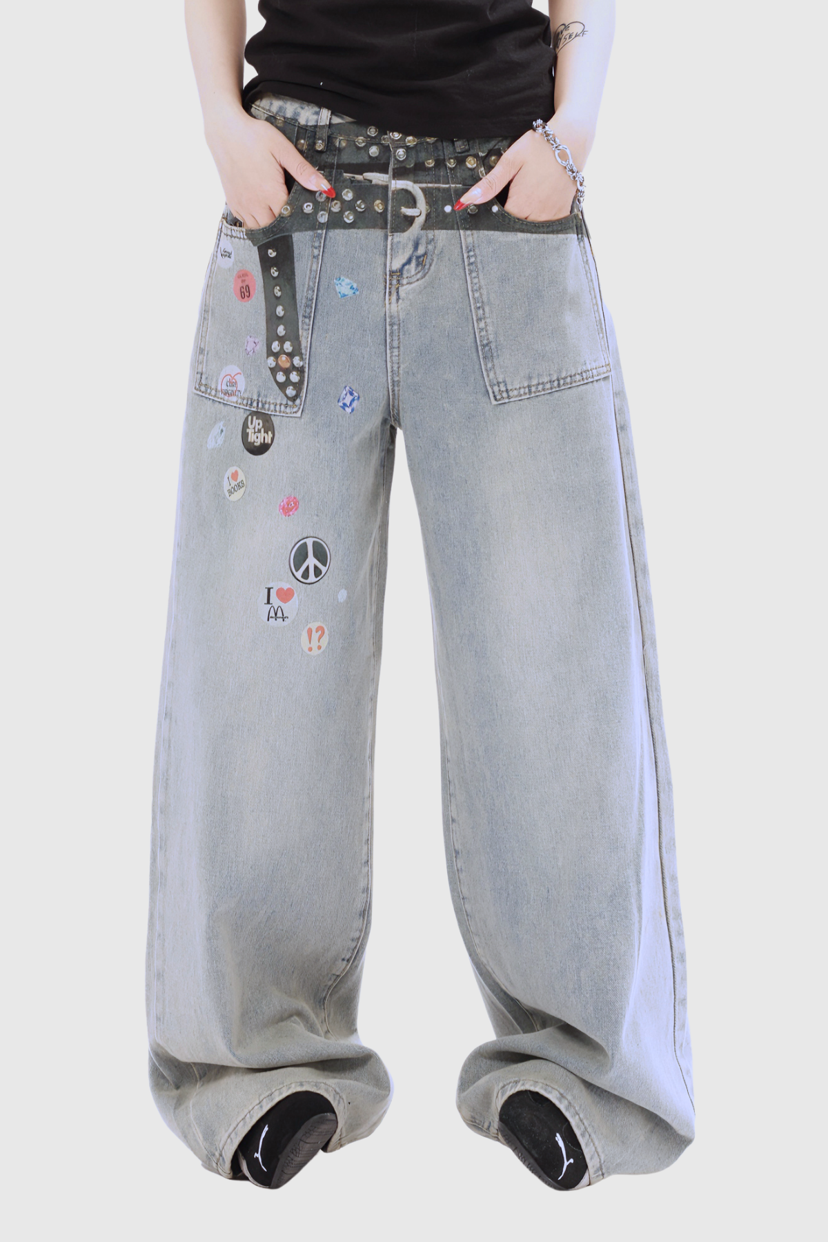 Blue Bleached Wide Leg Jeans - Statement Style