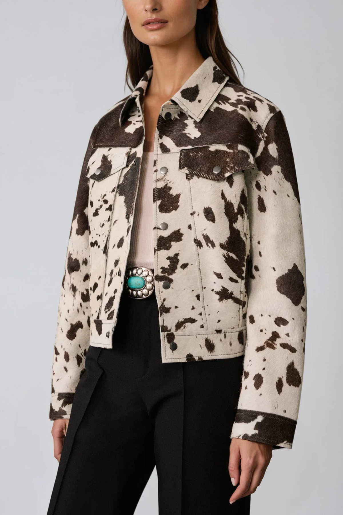 Cow Print Denim Jacket - Unique Style and Durability