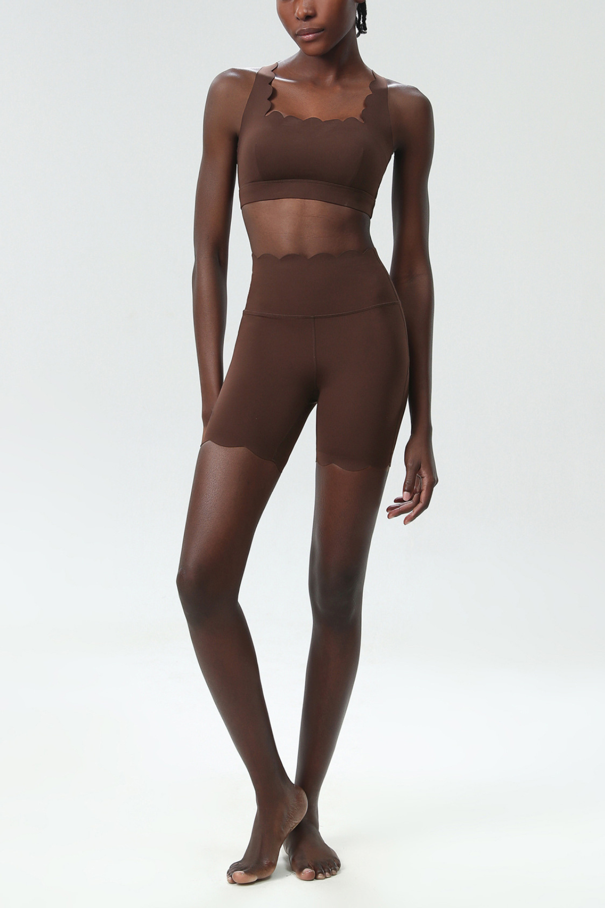 Brown Cross Wave Bodycon Pants Set