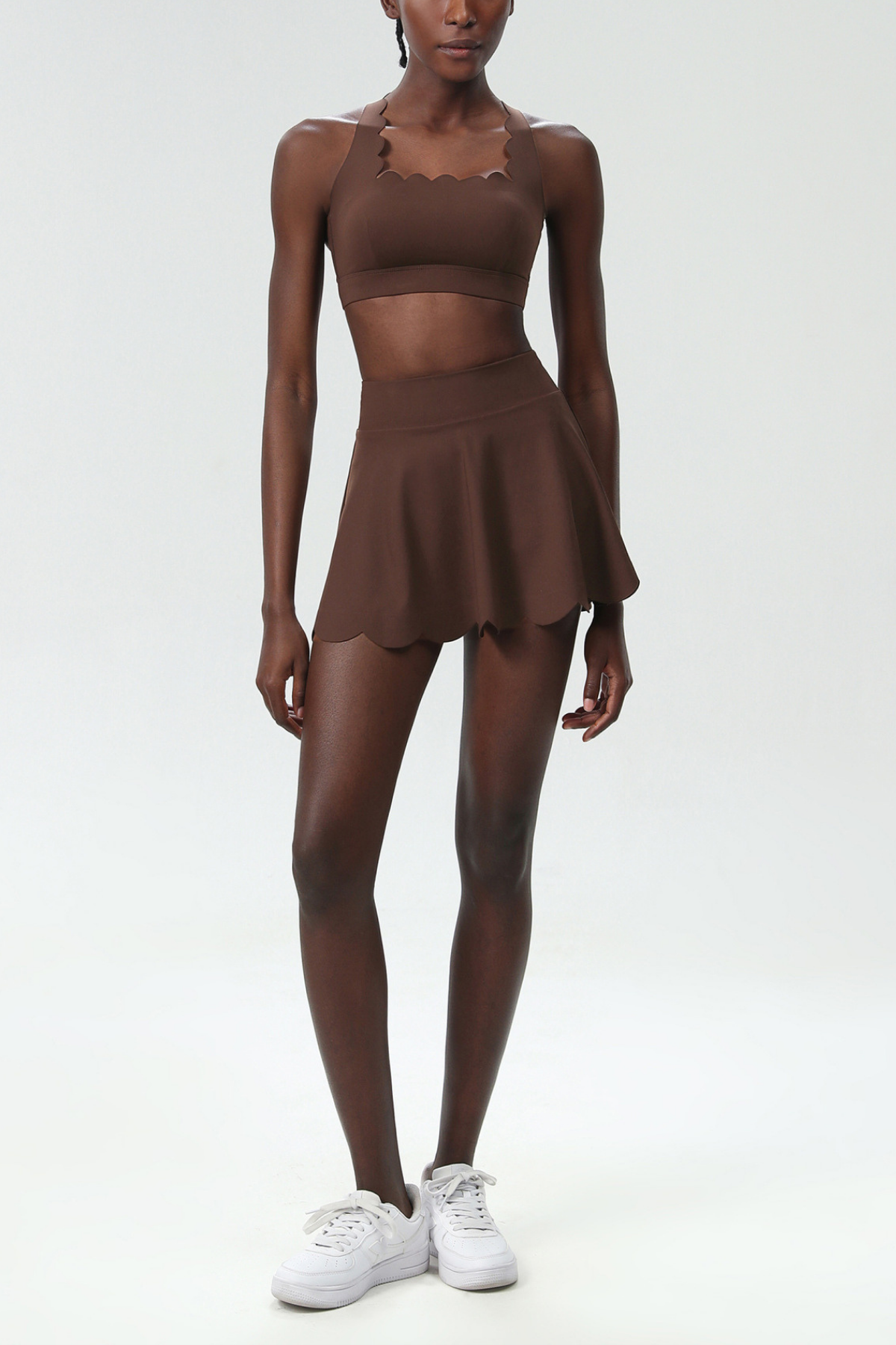 Brown Ruffle Bodycon Skirt Set - Elegant & Versatile Style