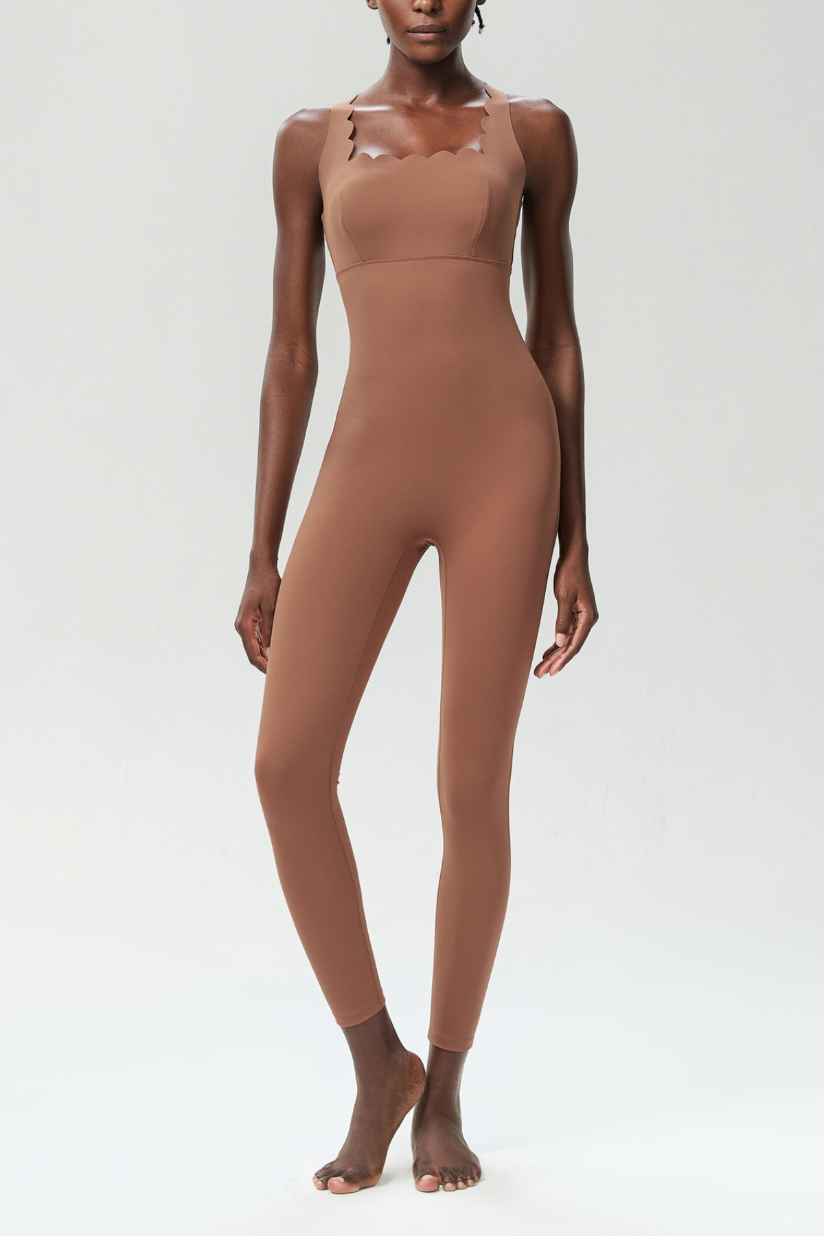 Khaki Cross Design Yoga Jumpsuit | Stretchy Material