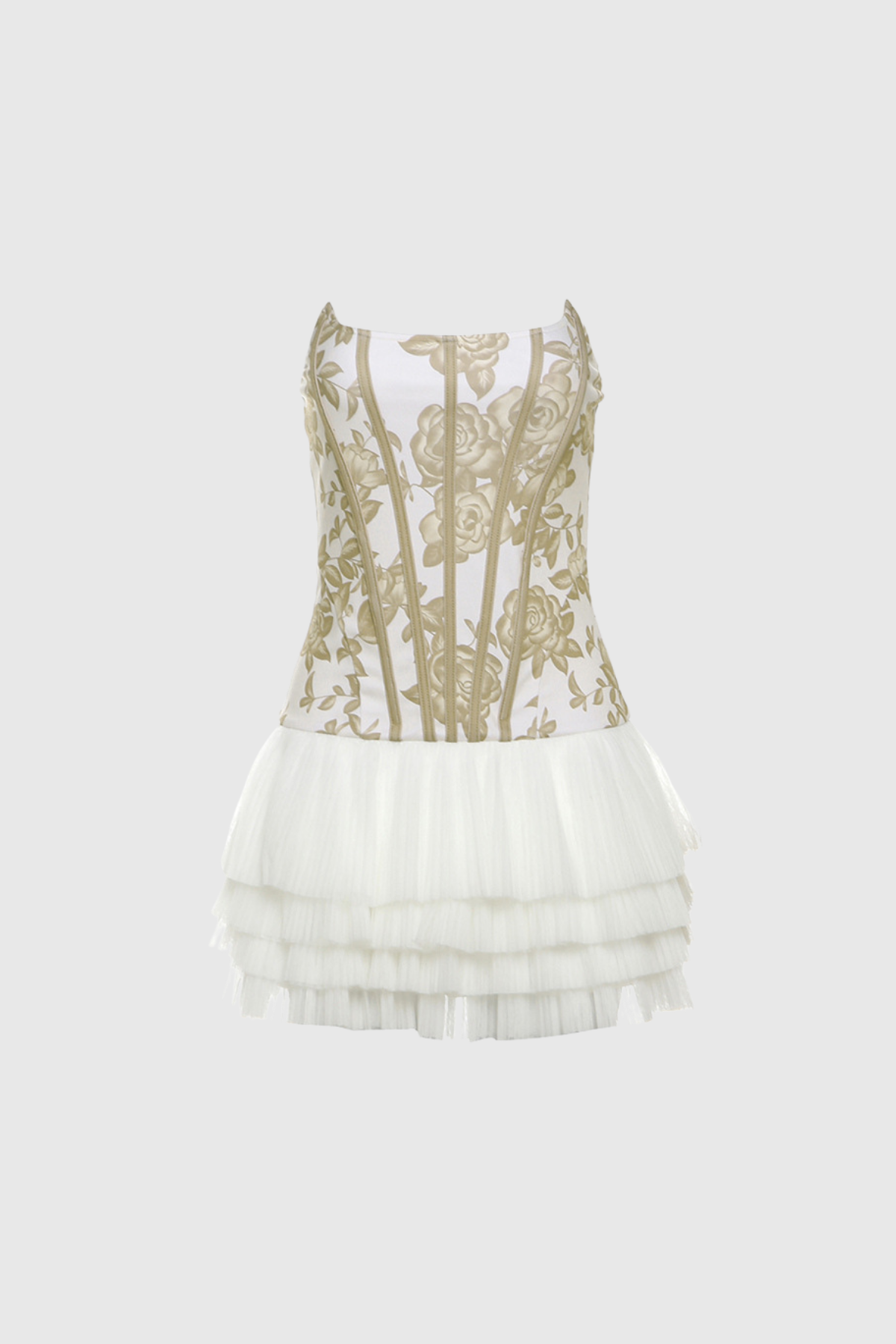 Yellow Floral Mesh Ruched Mini Dress - Stylish Strapless Design