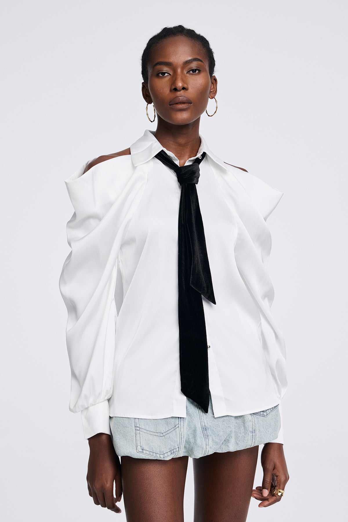 White Cutout Tie Shirt - Stylish Fashion Essential