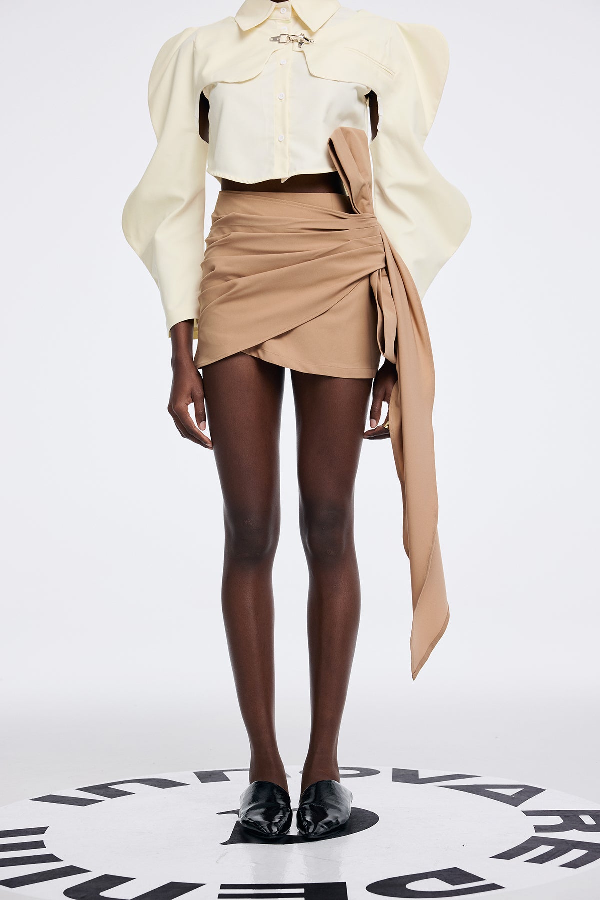 Khaki Fringe Bow Detail Statement Skirt