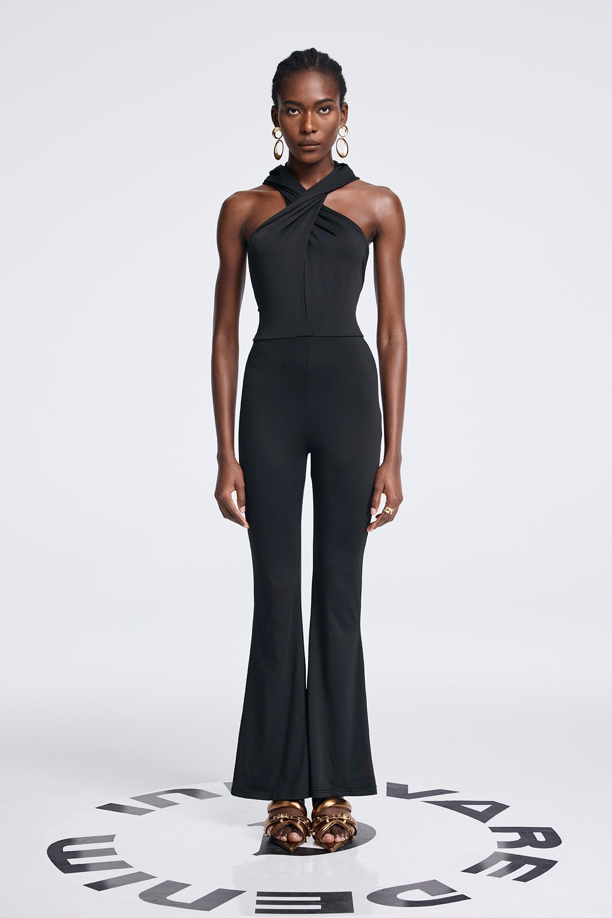 Black Cross Hooded Ruch Jumpsuit - Elegant Style & Comfort