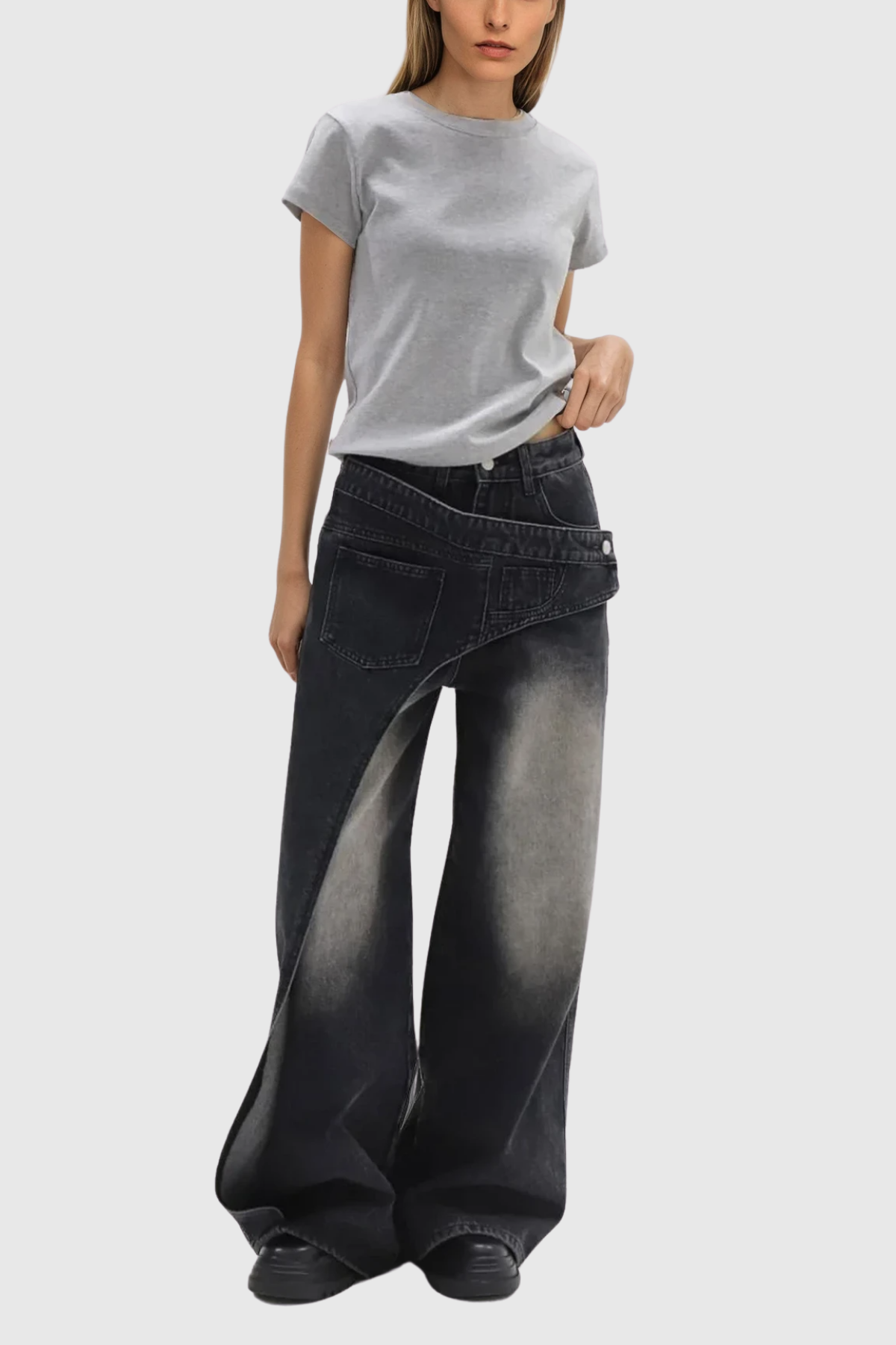 Black Asymmetric Deconstructed Jeans | Stylish & Durable
