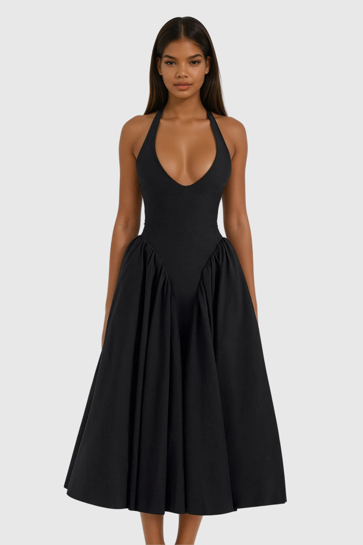 Black Halter Neck Ruffle Maxi Dress - Elegant & Versatile Style